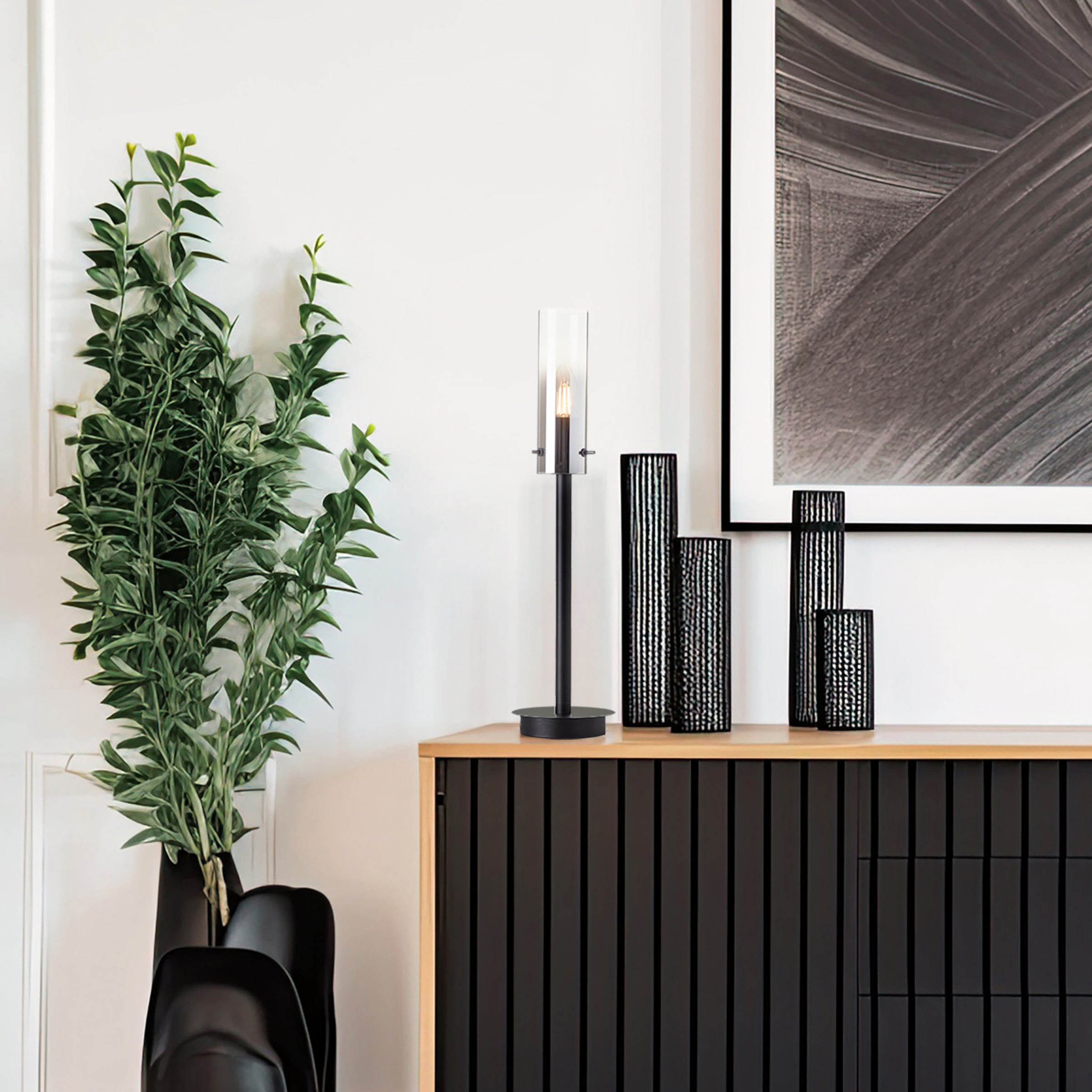 Brilliant Tischleuchte »Glasini«, 1 flammig, Leuchtmittel E14 | ohne Leuchtmittel, 50 x 12 cm, E14, Metall/Rauchglas, matt schwarz