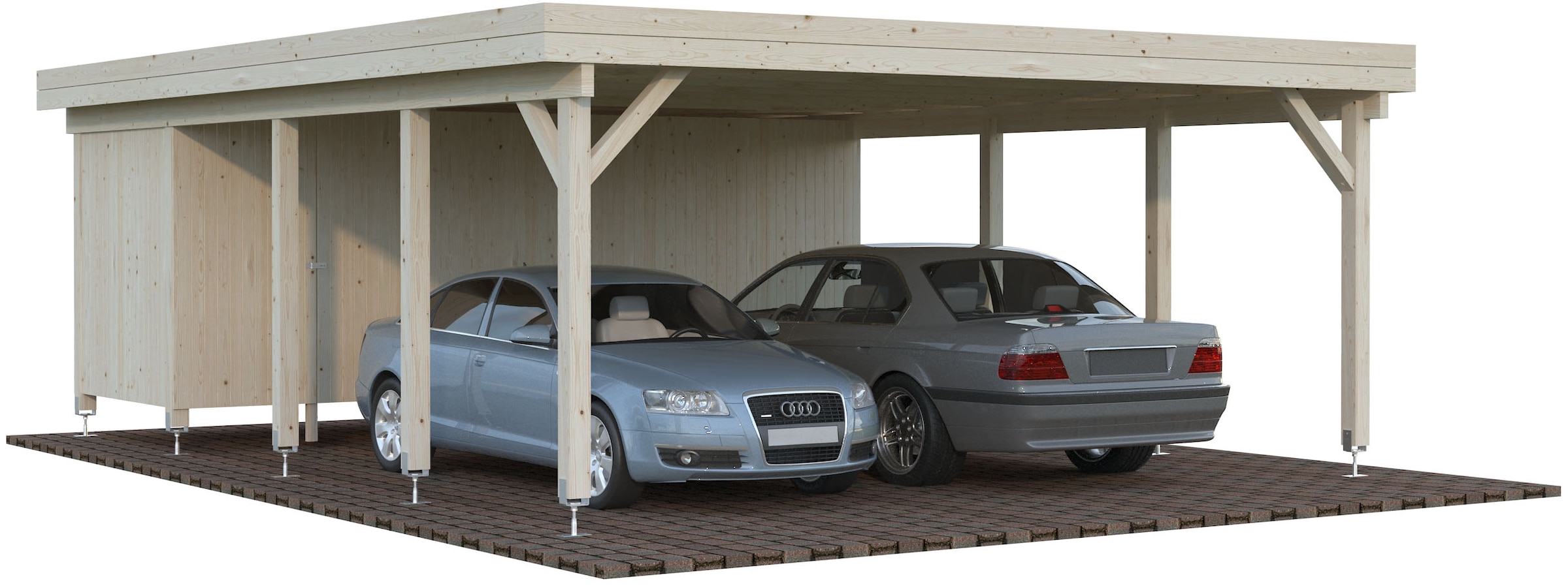Palmako Doppelcarport »Karl mit Geräteraum« Massivholz 531 cm natur