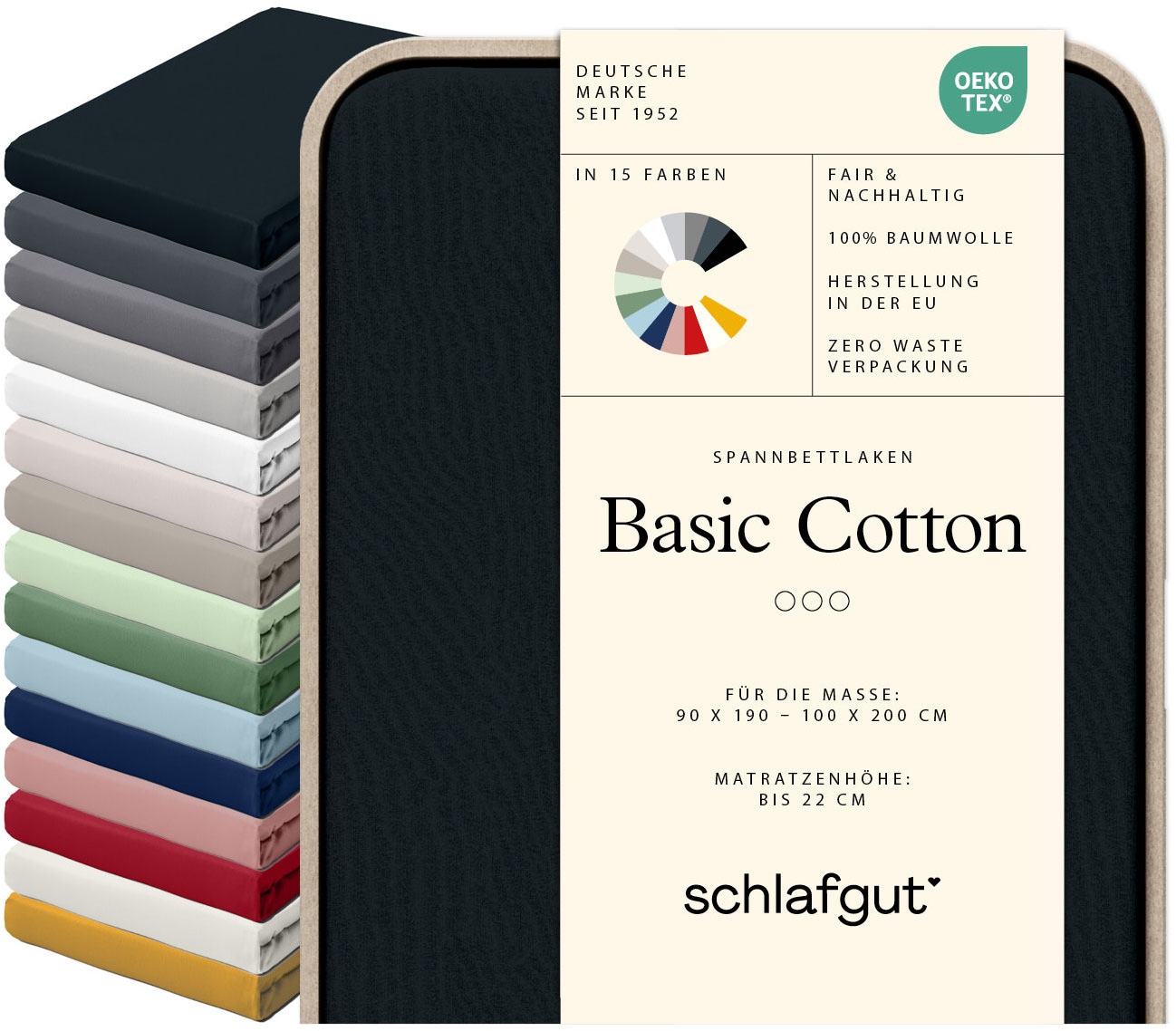 Schlafgut Spannbettlaken »Basic Cotton Bettlaken, 160 g/m², 100% Baumwolle, Spannbetttuch« Spannbettlaken bis 22 cm Matratzenhöhe, bügelfrei und pflegeleicht