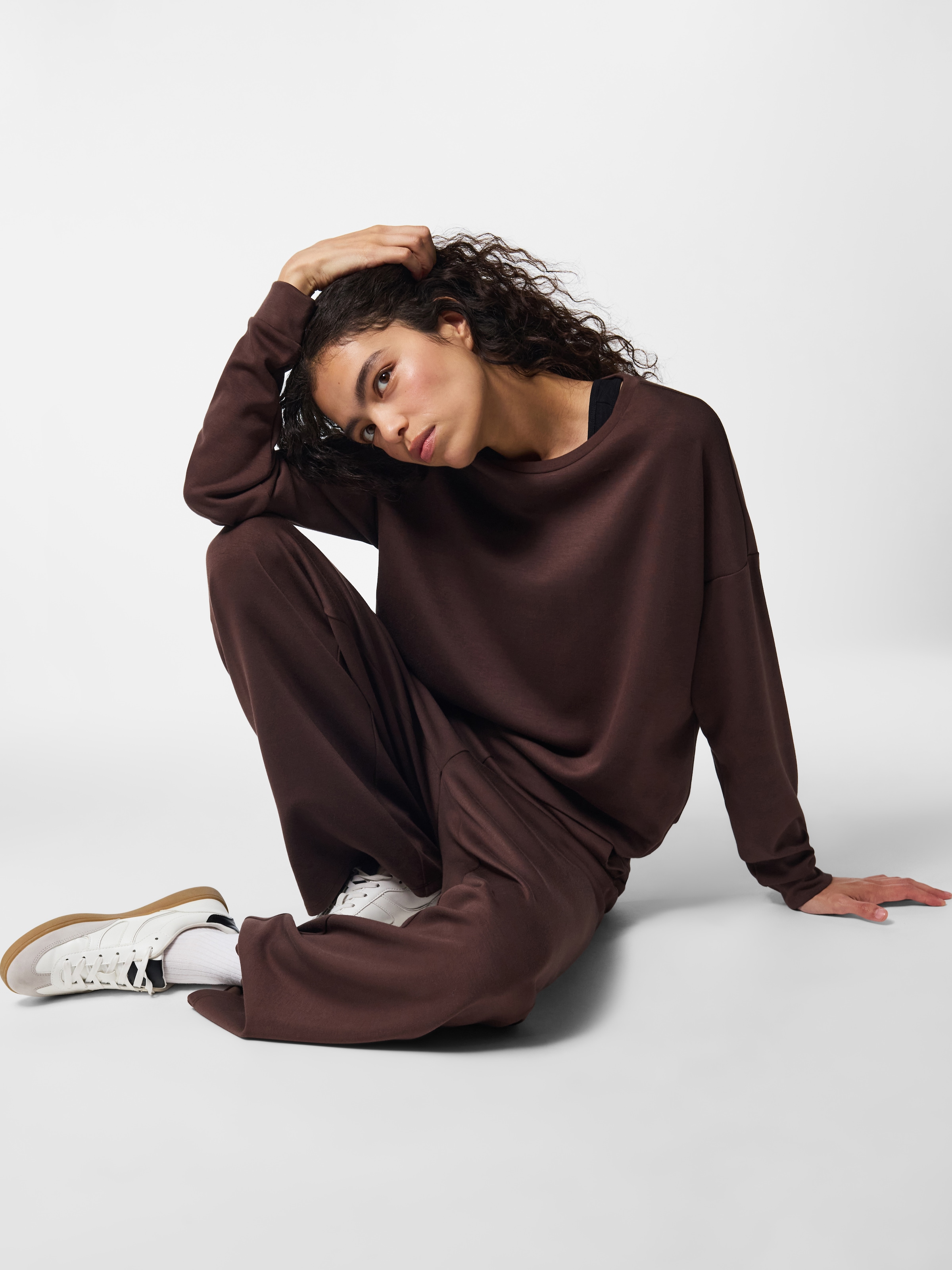 pieces Langarmshirt »PCMICHELLE SCUBA LS TOP SWT NOOS BC« Materialmix