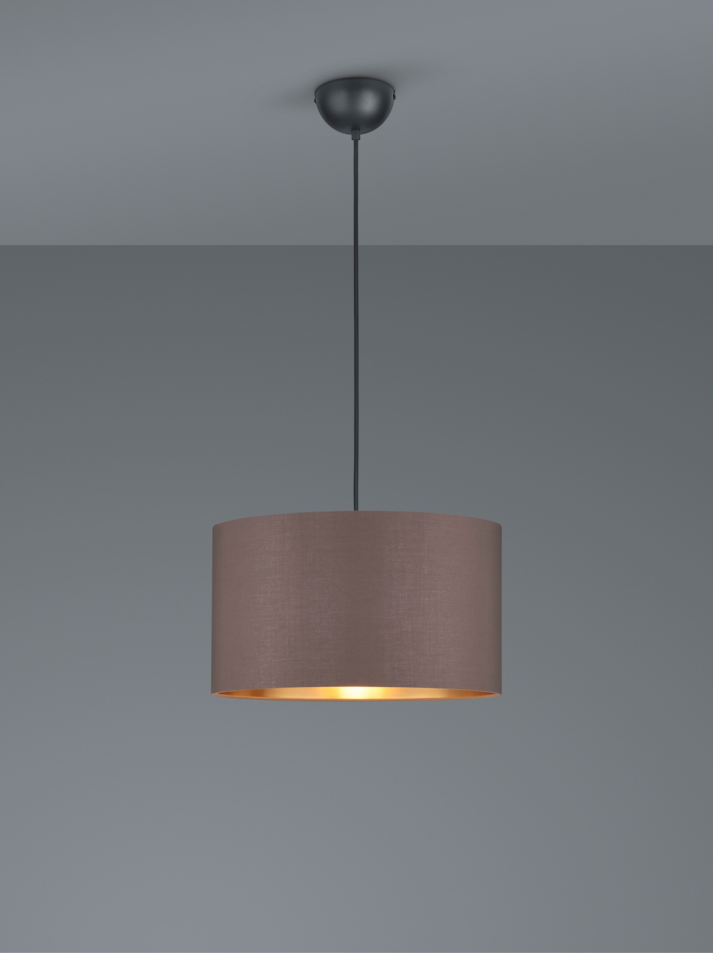 my home Pendelleuchte »Josie«, 1 flammig, Leuchtmittel E27 | ohne Leuchtmittel, Hängeleuchte 1-flammig, Schirm taupe und innen goldfarbig