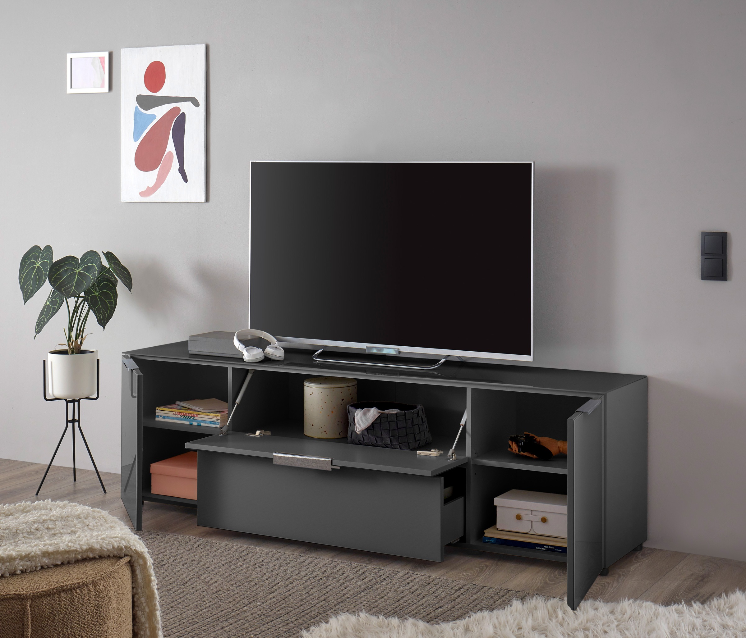 HBZ Lowboard »Santorin, BxHxT 180x99x40 cm«, (1 St.), Breite 180cm, Softclose für Türen und Schubkästen, Melaminbeschichtung