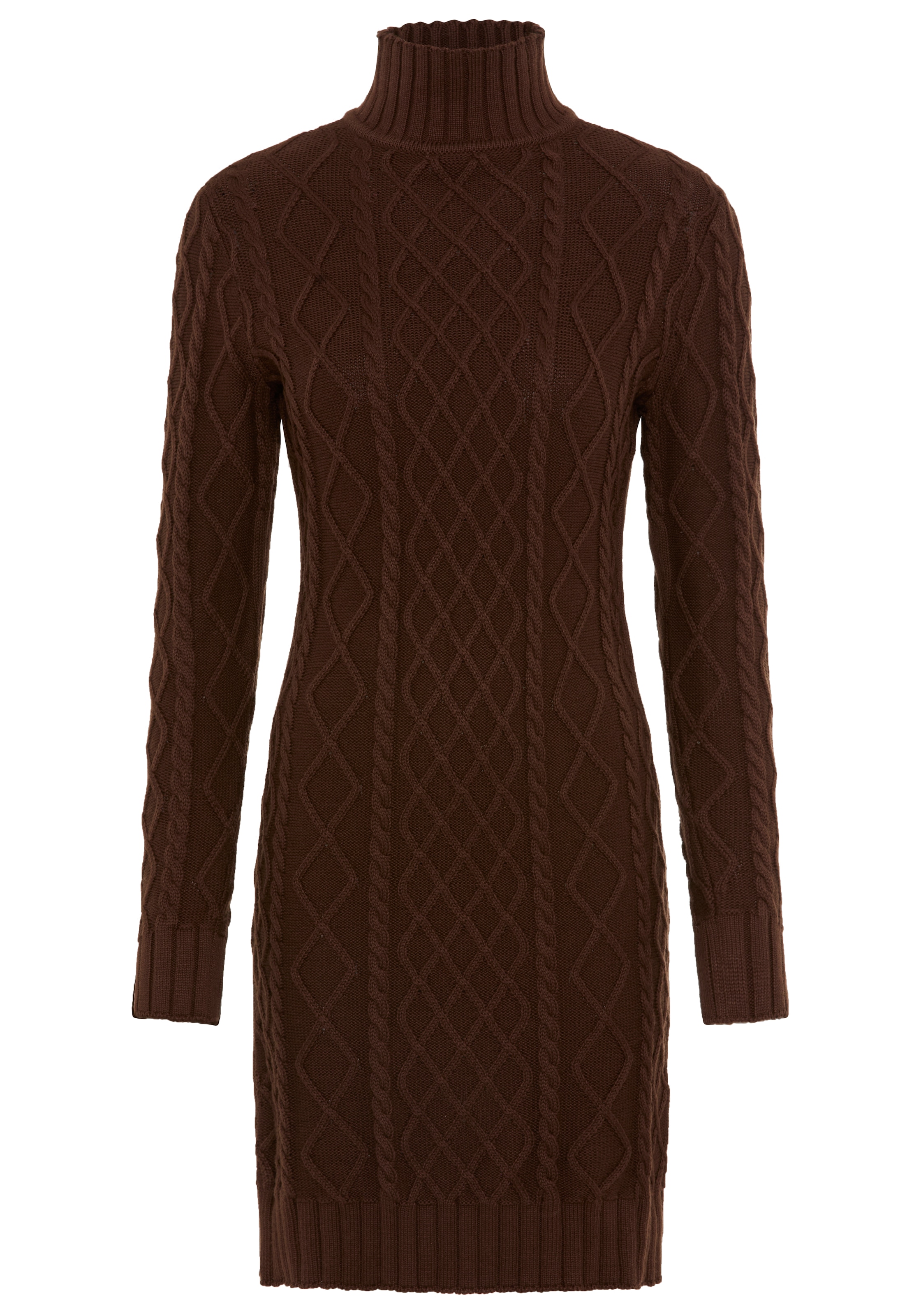 Laura Scott Strickkleid, mit Zopfstrickmuster und Stehkragen