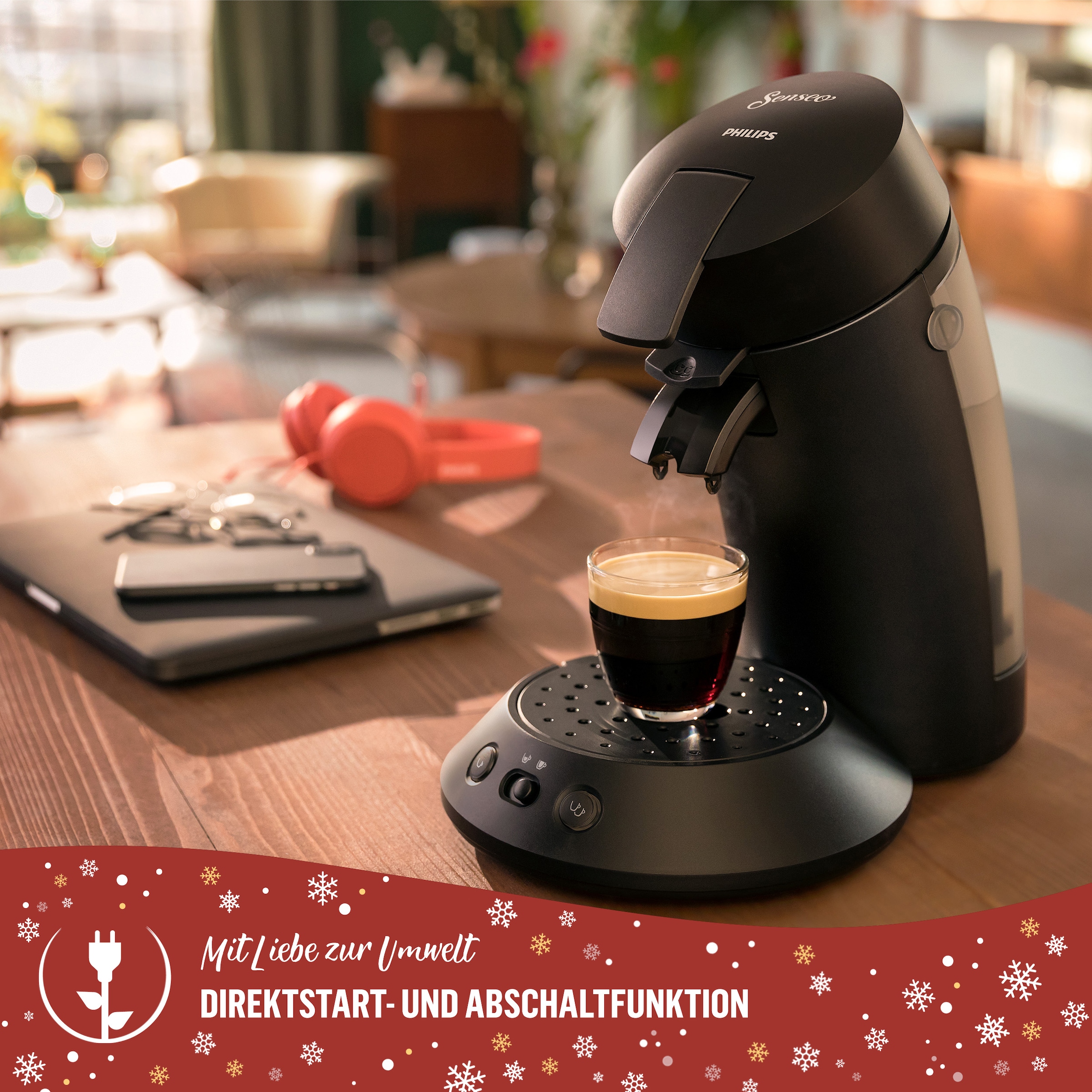 Philips Senseo Kaffeepadmaschine »Original Plus XMAS CSA210/69, mit zwei Kaffee-Einstellungen« aus 28% rec. Plastik, inkl. Gratis-Zugabe (Wert 5 € UVP)