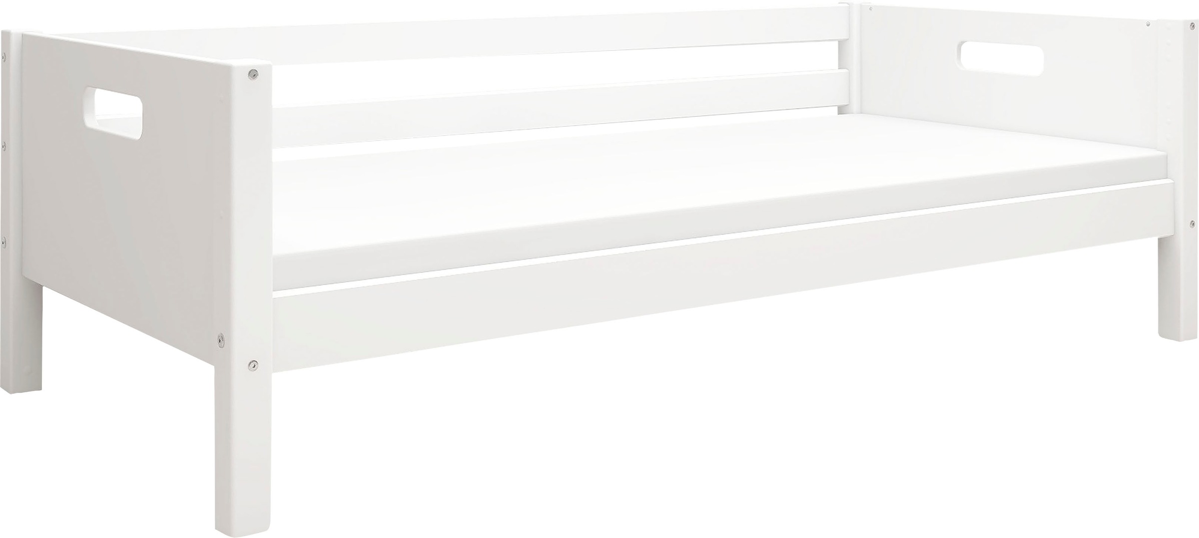 Einzelbett, Nordic produziert bei Flexa, incl Rollrost, weiß + weiß + weiß Hintere Absturzsicherung in Kiefer