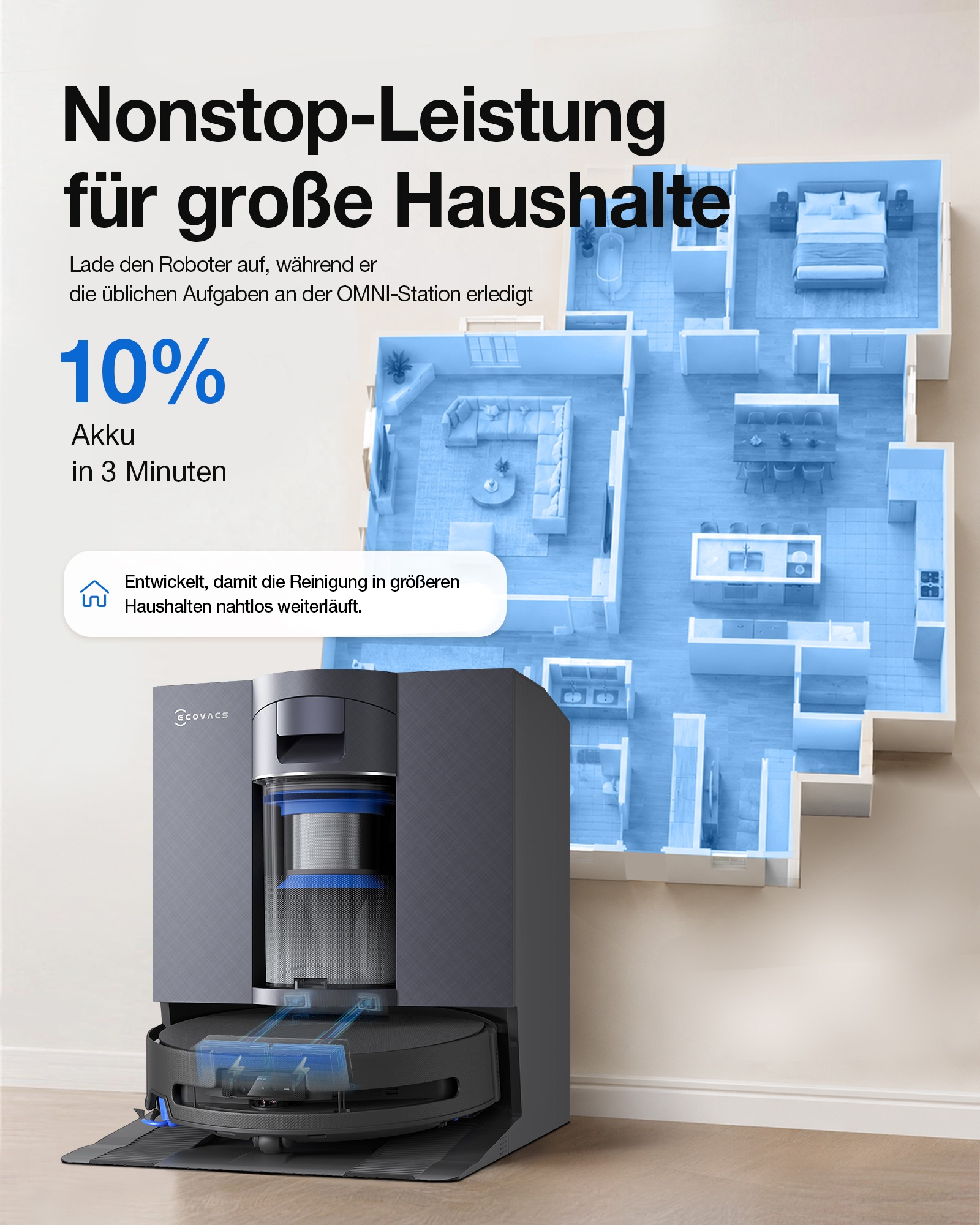 ECOVACS Nass-Trocken-Saugroboter »DEEBOT X11S OmniCyclone Care Kit, All-in-One Station (beutellos)« 30.000 Pa + 16 L/s (Luftstrom), 27cm Wischrolle, Care Kit