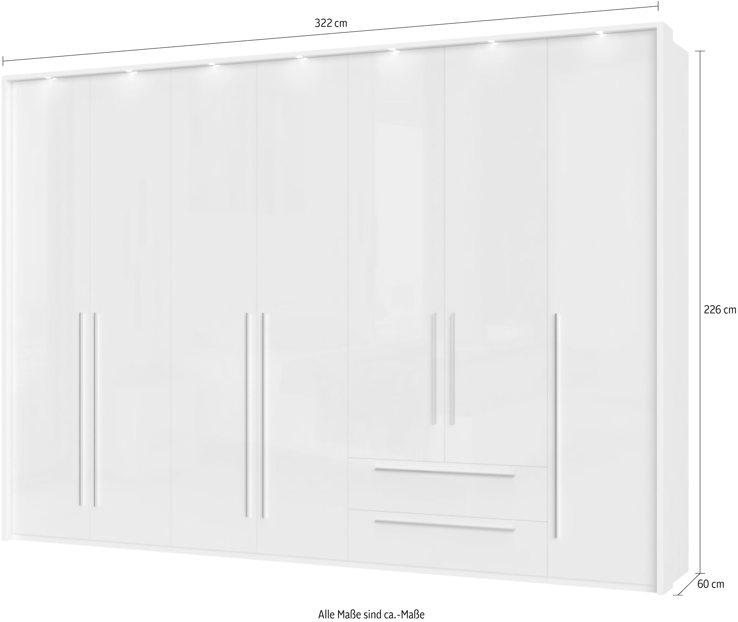 Places of Style Drehtürenschrank »Piano«, weiß, verschiedene Breiten mit 2 Schubladen, inklusive Beleuchtung