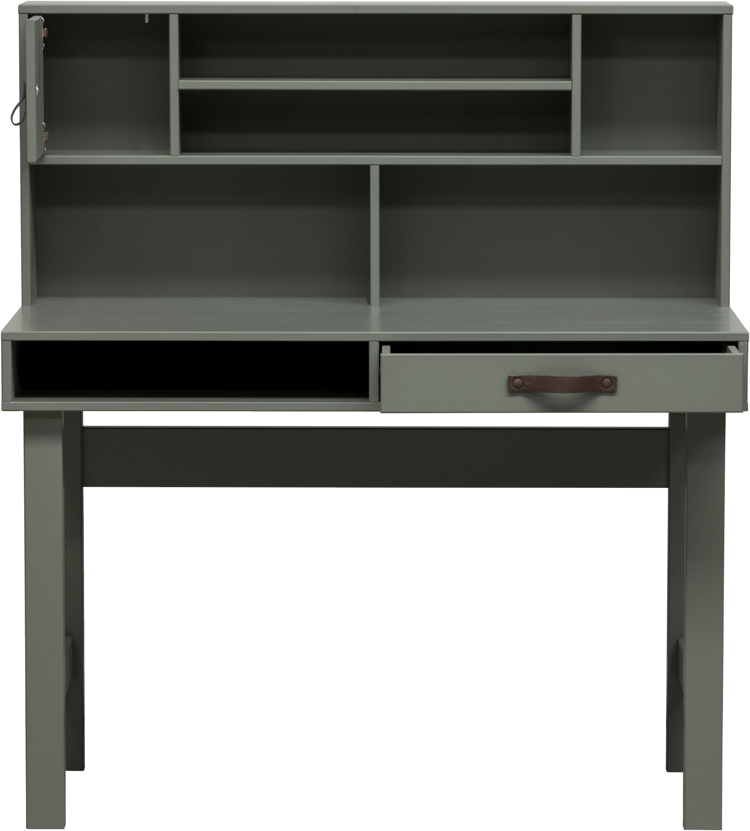 WOOOD Schreibtisch »Stage FSC®-Kiefernholz mit Schublade, lackiert 110x58x122 cm« Sechs Ablagefächer, Schublade mit Ledergriff, sichtbare Maserung