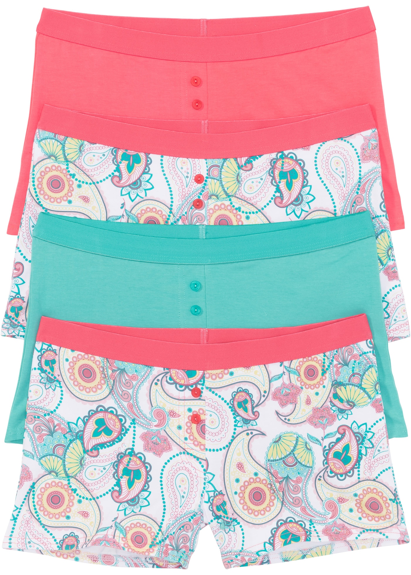 bonprix Boxer »Damen Boxer (4er Pack)« Packung, 4 Stk. doppelt abgesteppt an den Beinenden, figurbetonende Passform