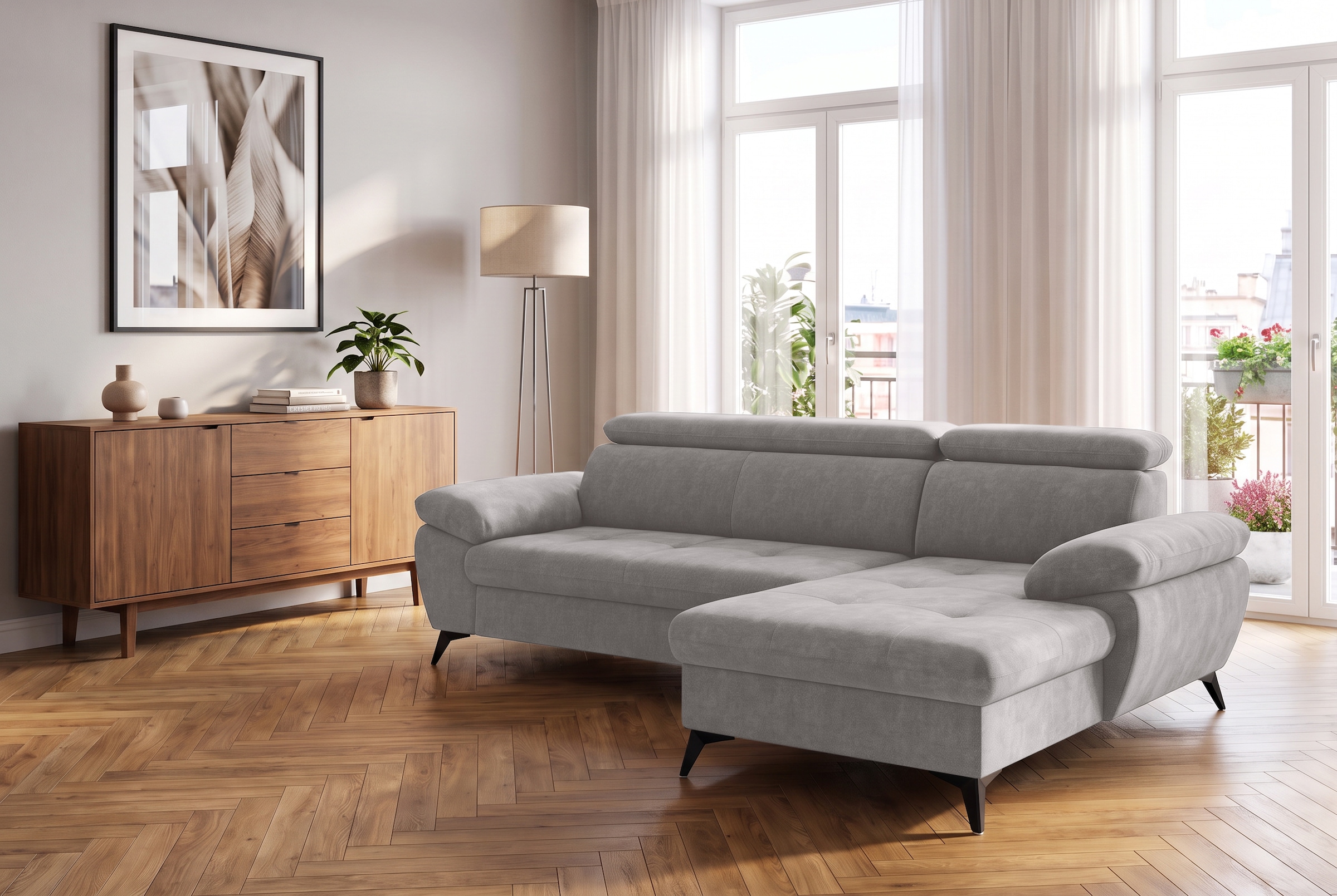 COTTA Ecksofa »Hudson L-Form, mit Kopfteilverstellung, opt. Schlaffunktion & Stauraum« Sofa optional als Gästebett mit Stauraum-Funktion