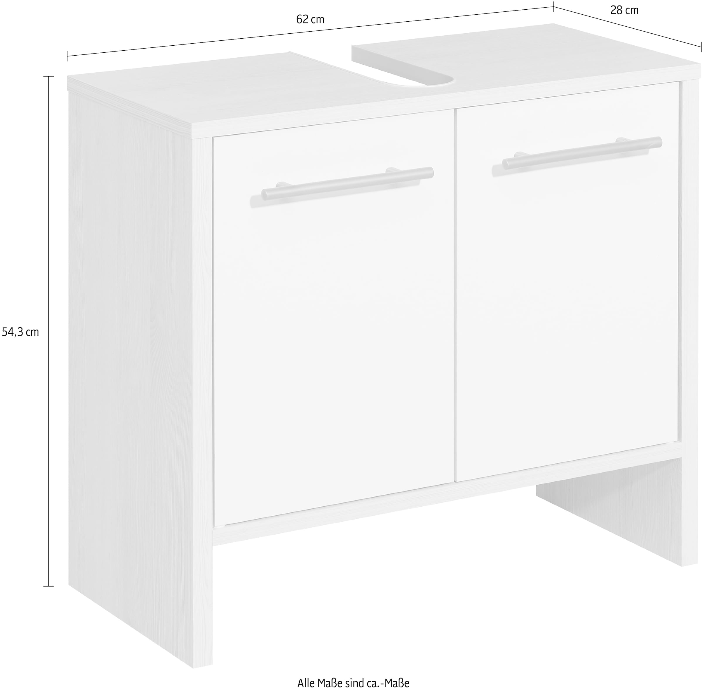 Saphir Waschbeckenunterschrank »Quickset 350 Unterbeckenschrank, 62 cm breit, 2 Türen, Pinie Ida hell«, (1 St.), Waschbeckenschrank mit Siphonausschnitt, ohne Waschbecken