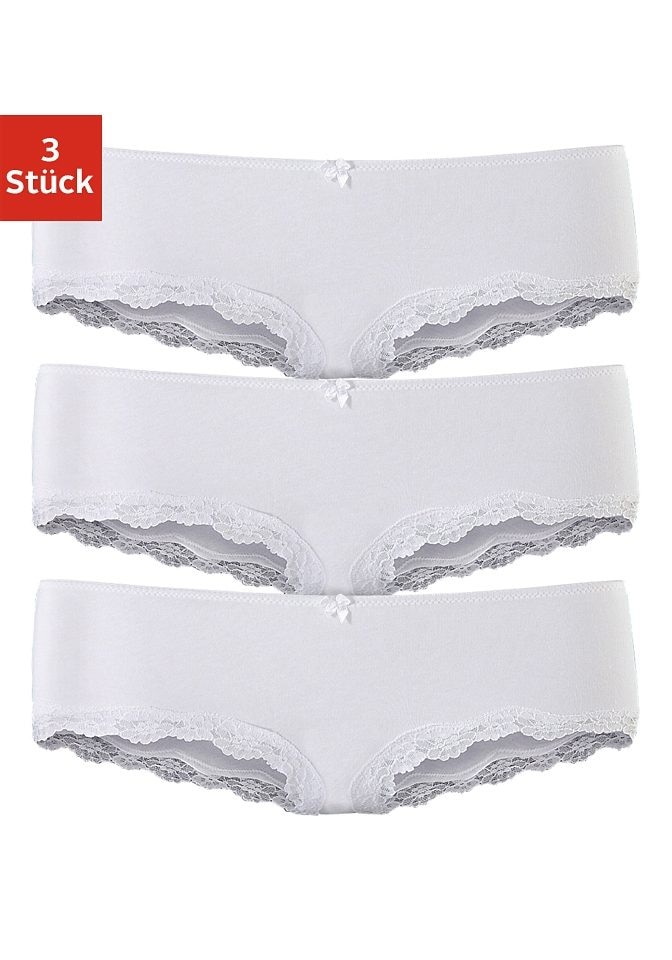 Panty, (Packung, 3 St.), aus elastischer Baumwolle mit zarter Spitze