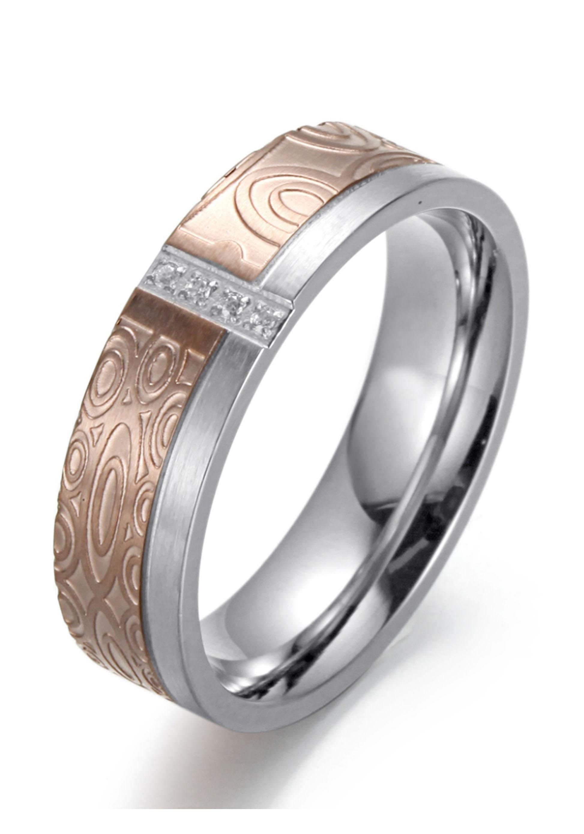 Firetti Trauring »Schmuck Geschenk "LIEBE" bicolor, ca. 6,0mm breit, ca. 8,0mm breit«, wahlweise mit oder ohne Zirkonia (synth.)