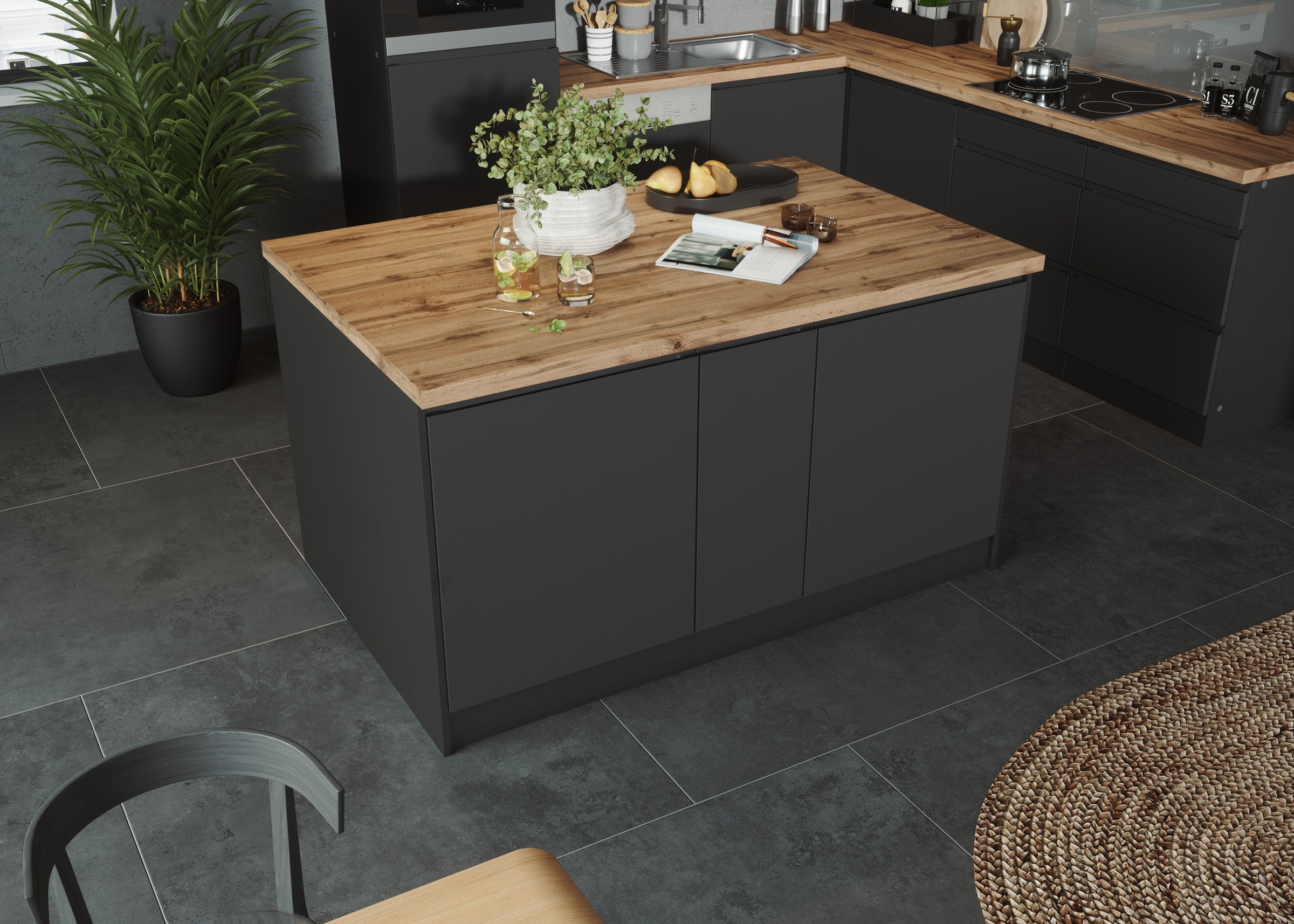 KOCHSTATION Kücheninsel »KS-Bruneck, Breite 153 cm«, MDF-Fronten, Arbeitsplatte 38mm stark