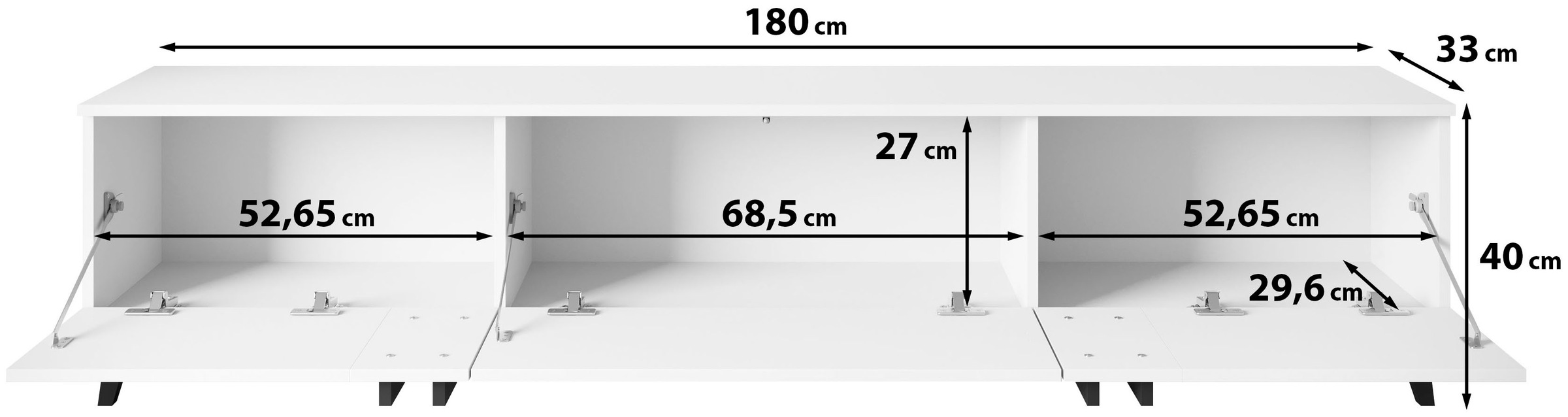 INOSIGN Lowboard »Helsinki, TV-Kommode Breite 180cm«, (1 St.), modernes Design, 3 Klapptüren