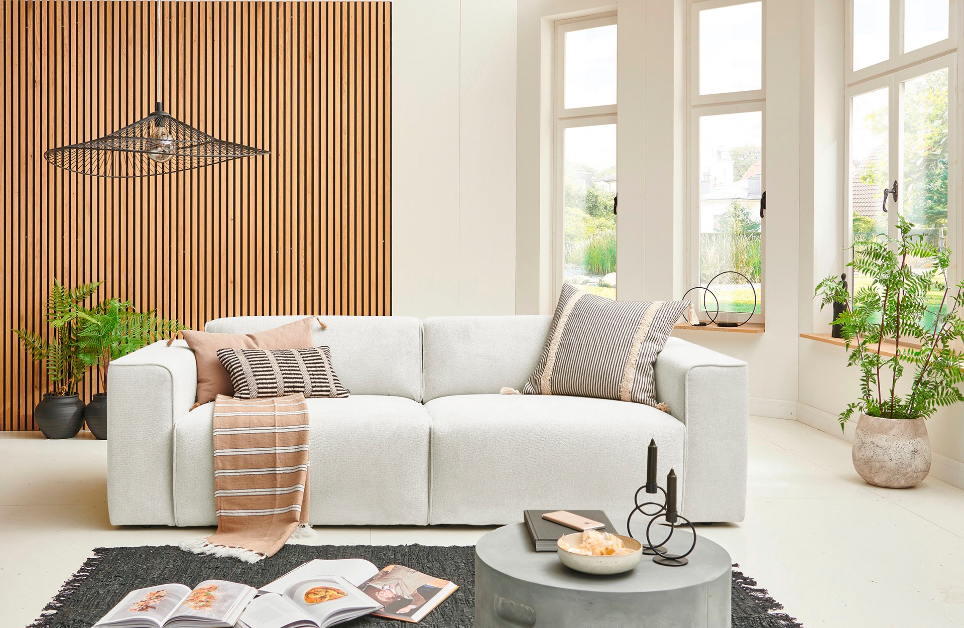 andas 3-Sitzer »Noord mit Kedernaht, Breite 232 cm«, Cord, Struktur, Webstoff, mit Wellenunterfederung, Massivholzrahmen