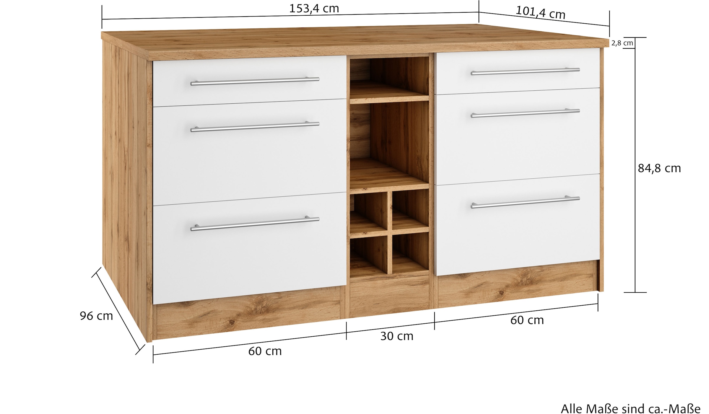 KOCHSTATION Kücheninsel »KS-Wien«, Breite 153 cm, MDF-Fronten, Flaschenregal
