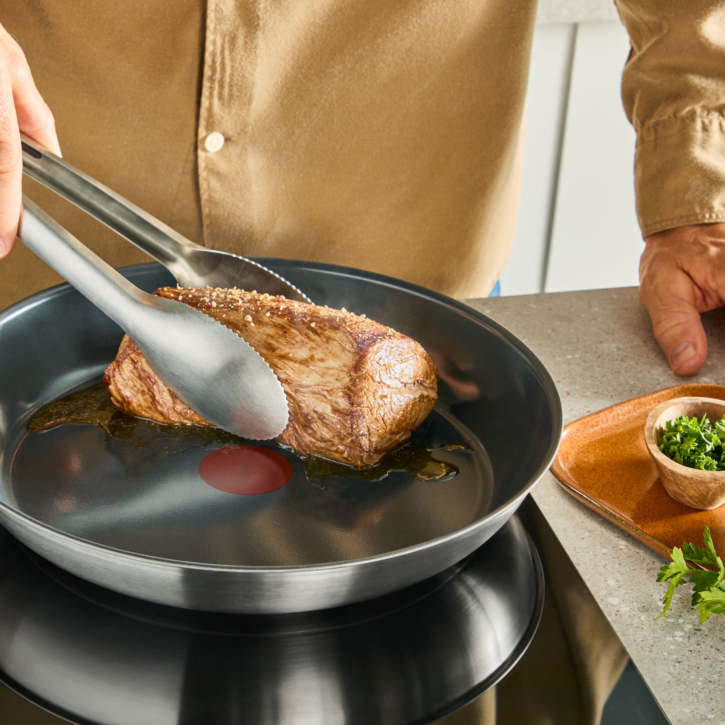 Tefal Bratpfanne »Emotion+« Edelstahl 1 tlg. Premium Edelstahl, Induktion, spülmaschinenfest, hochglanzpoliert