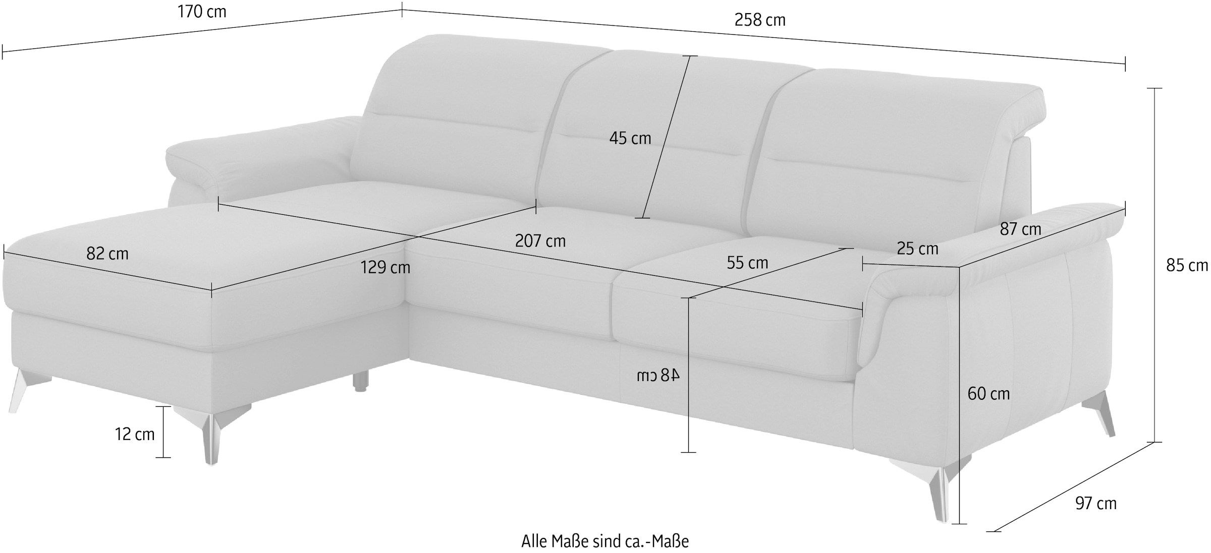 sit&more Ecksofa »Sinatra L-Form« mit Recamiere, optional mit Kopfteilverstellung und Armteilfunktion
