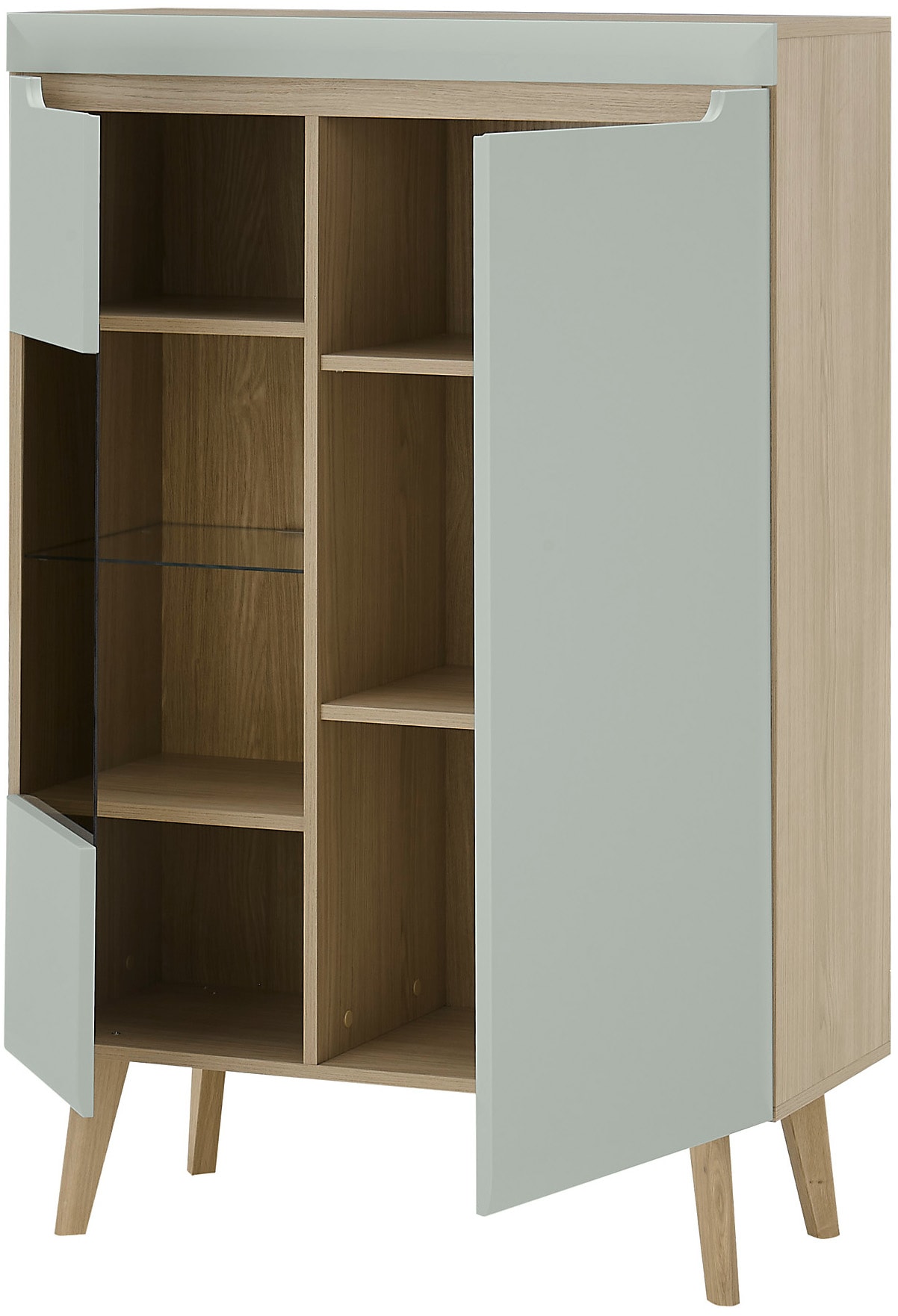INOSIGN Vitrine »Torge, Hochschrank, Glasvitrine, Standvitrine, Vitrinenschrank«, (1 St.), in drei verschiedenen Farben verfügbar, Glastür & -boden, 90 cm breit