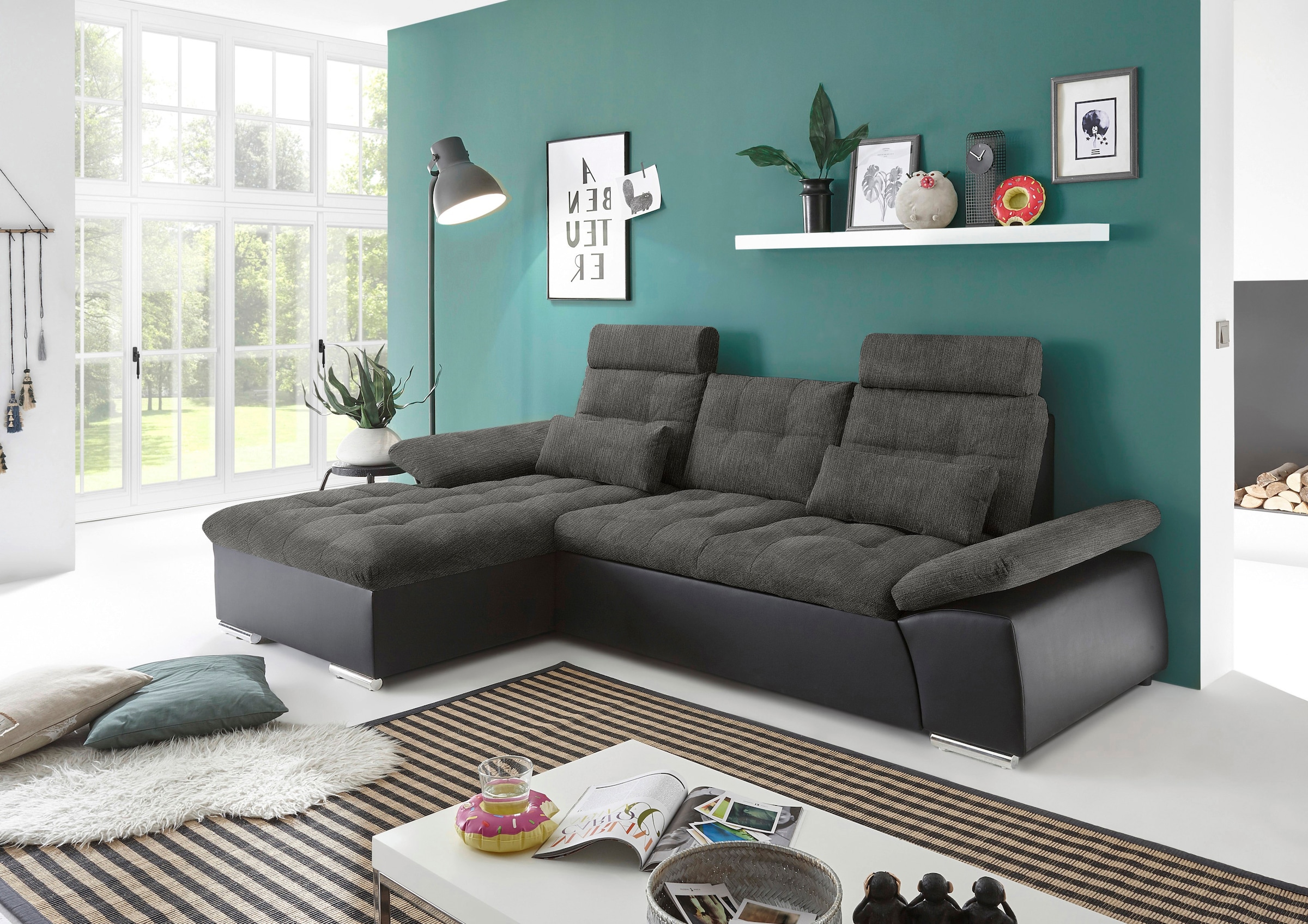 ED EXCITING DESIGN Ecksofa "Jakarta L-Form", mit Bettfunktion, Kopfstützen, günstig online kaufen