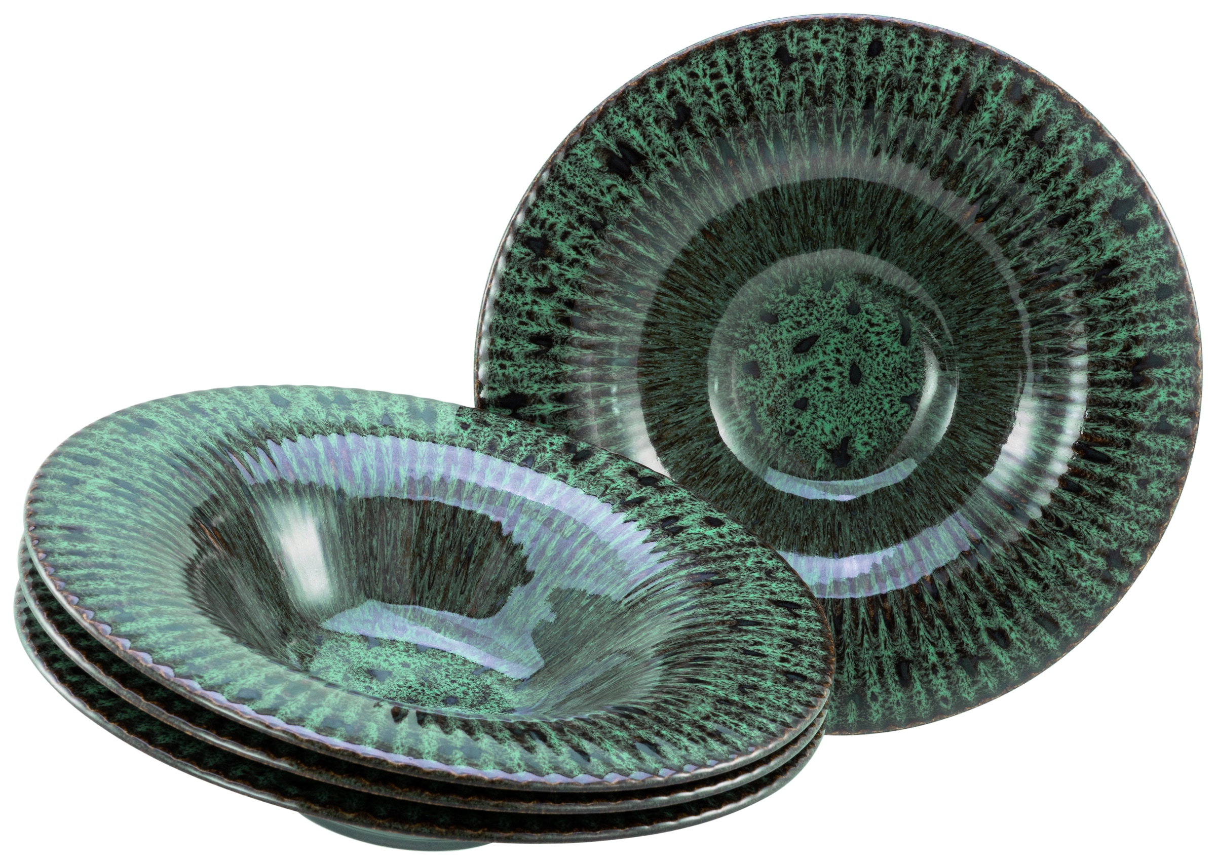 CreaTable Teller »Allegra Magic, Gourmetteller, 4-tlg.« Moderne Coupeform, Reaktivglasur