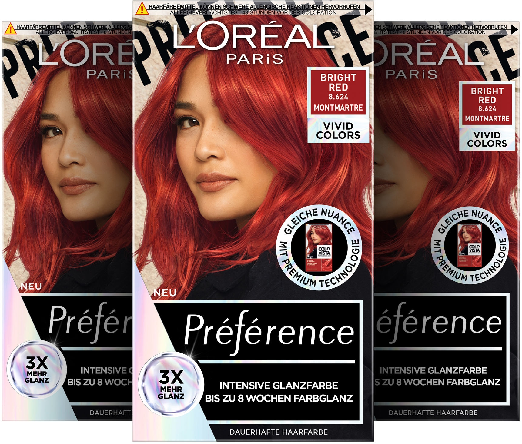 L'ORÉAL PARIS Coloration »Permanente Haarfarbe, Hellrot«, (Packung, 3 tlg.), mit pflegender Formel