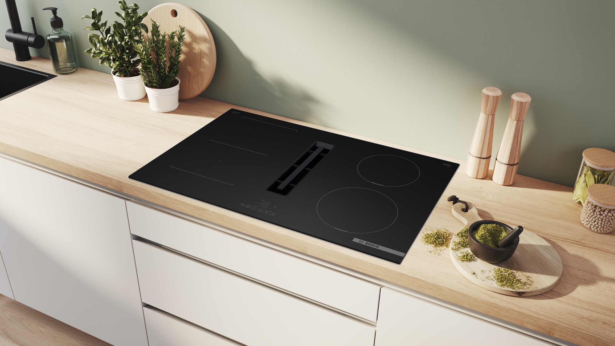 BOSCH Kochfeld mit Dunstabzug »PVS81AB16E« Mattes Design in Carbon Black und integriertes Lüftungsmodul