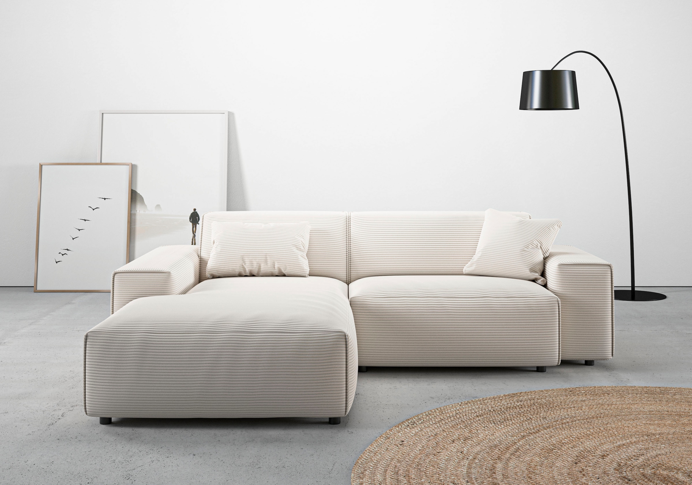 andas Ecksofa »Glimminge L-Form auch in Breitcord, Feincord + Easy care-Bezug,«, Breite 234, Zierkissen