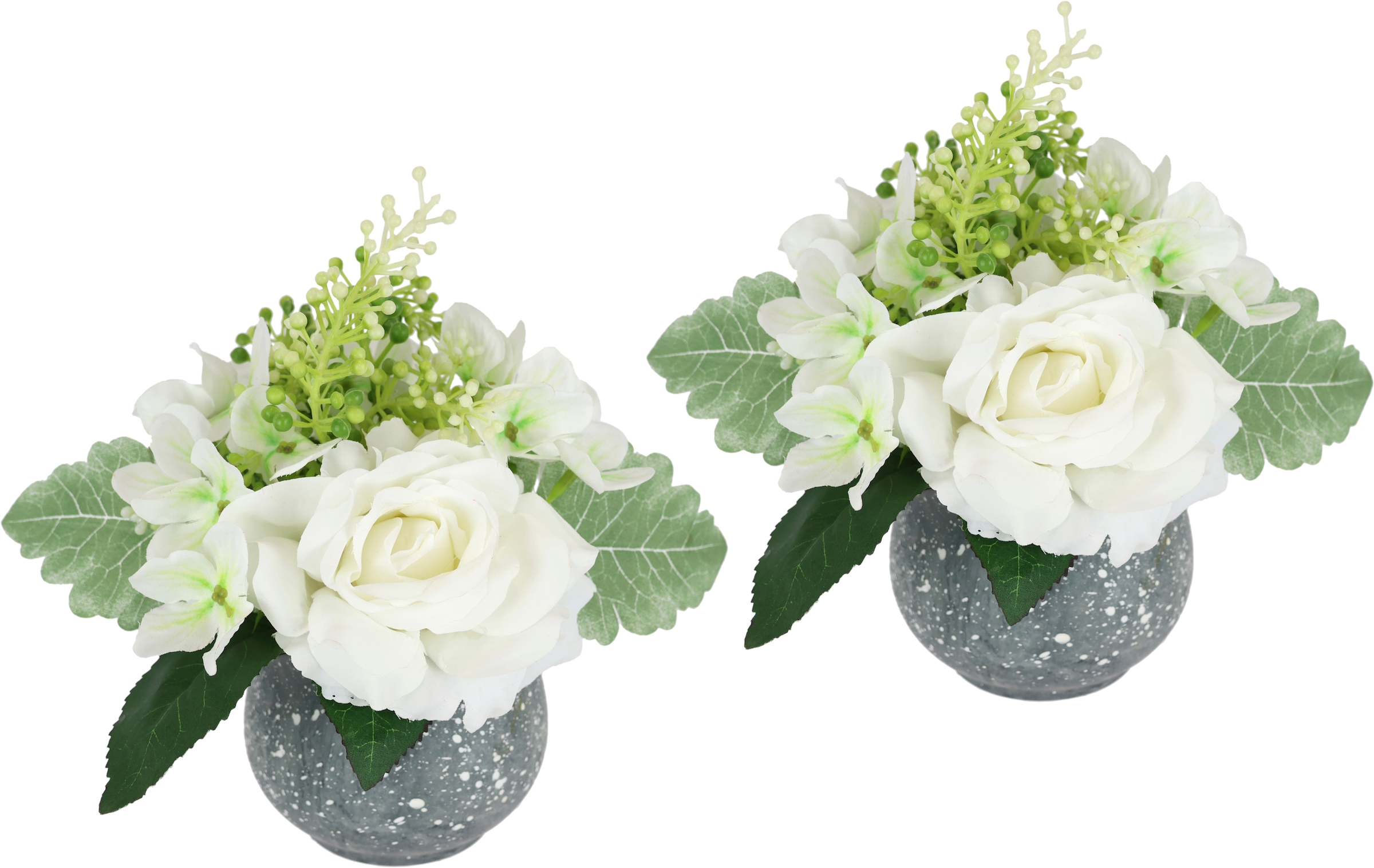 I.GE.A. Kunstblume »Arrangement Rose und Hortensie im Topf 2er Set« Blumengesteck künstlich Dekoblume Hochzeitsdeko Kunstpflanze Blume