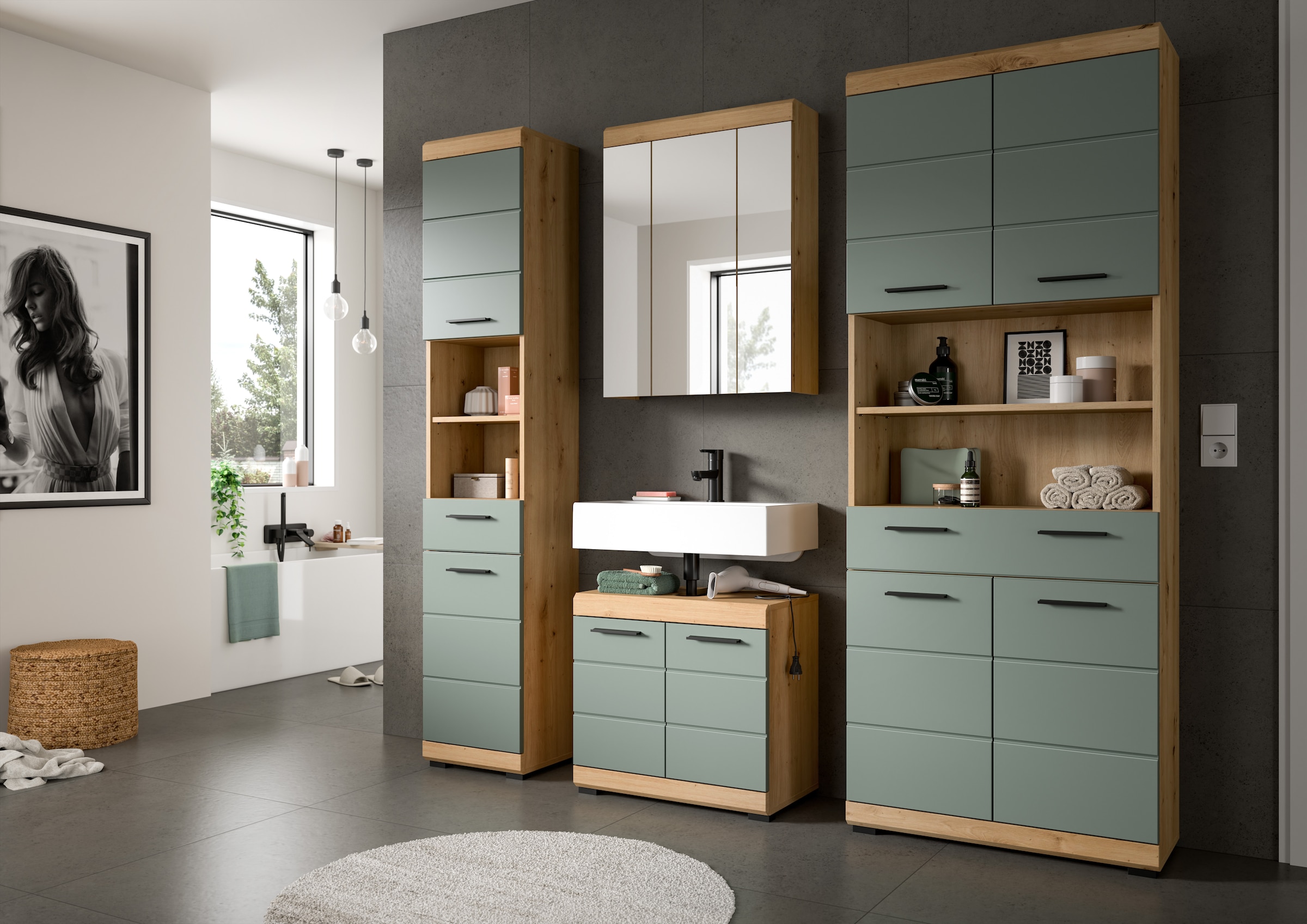 INOSIGN Badmöbel-Set »Siena, 4 teilig, bestehend aus:«, (Set), Hochschrank schmal, WBU, Spiegelschrank, Hochschrank breit