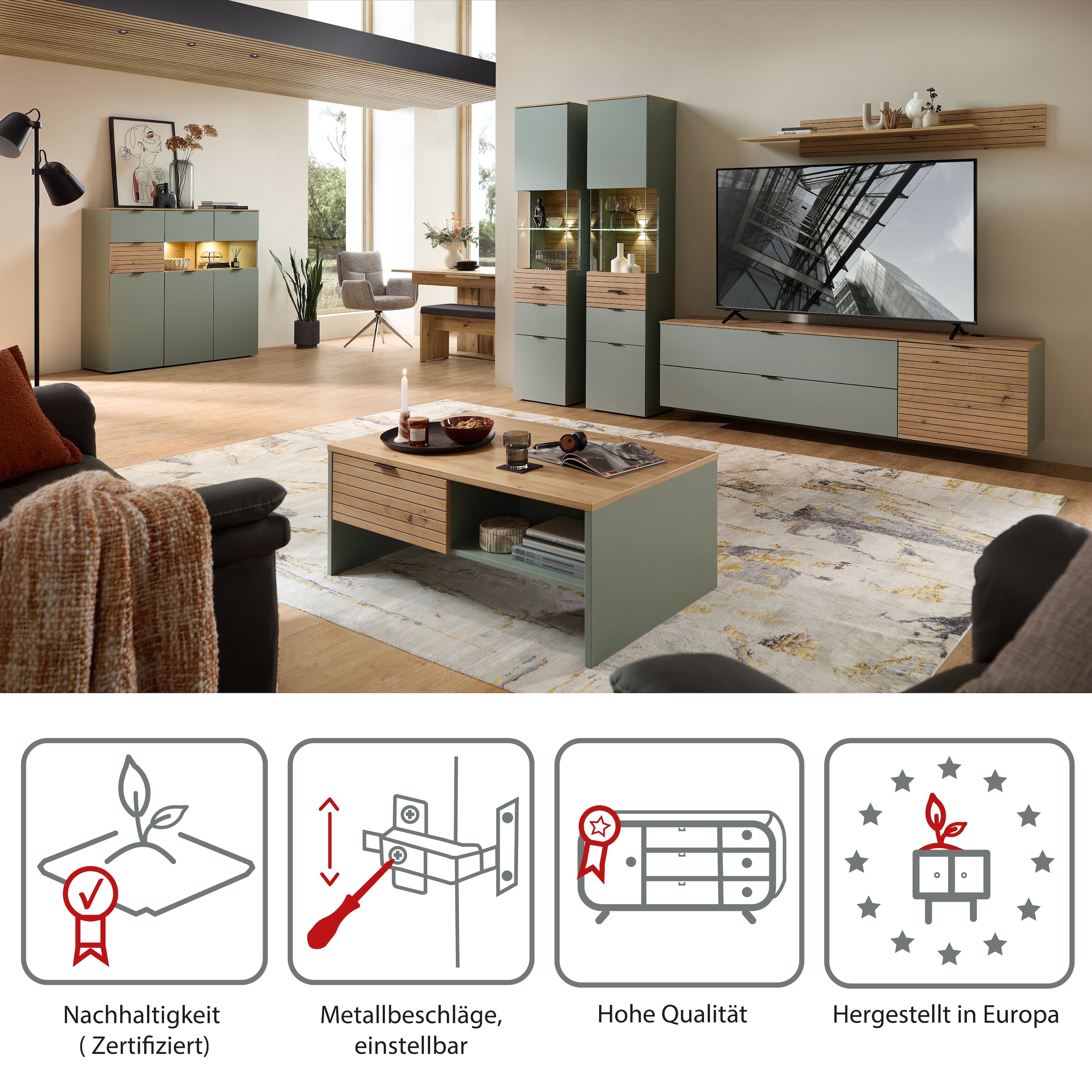 Innostyle Couchtisch »INA Couchtisch, 110 x 44 x 65 cm (B/H/T)« 1 Stk. tlg. 2 Schubladen, 2 offene Fächer