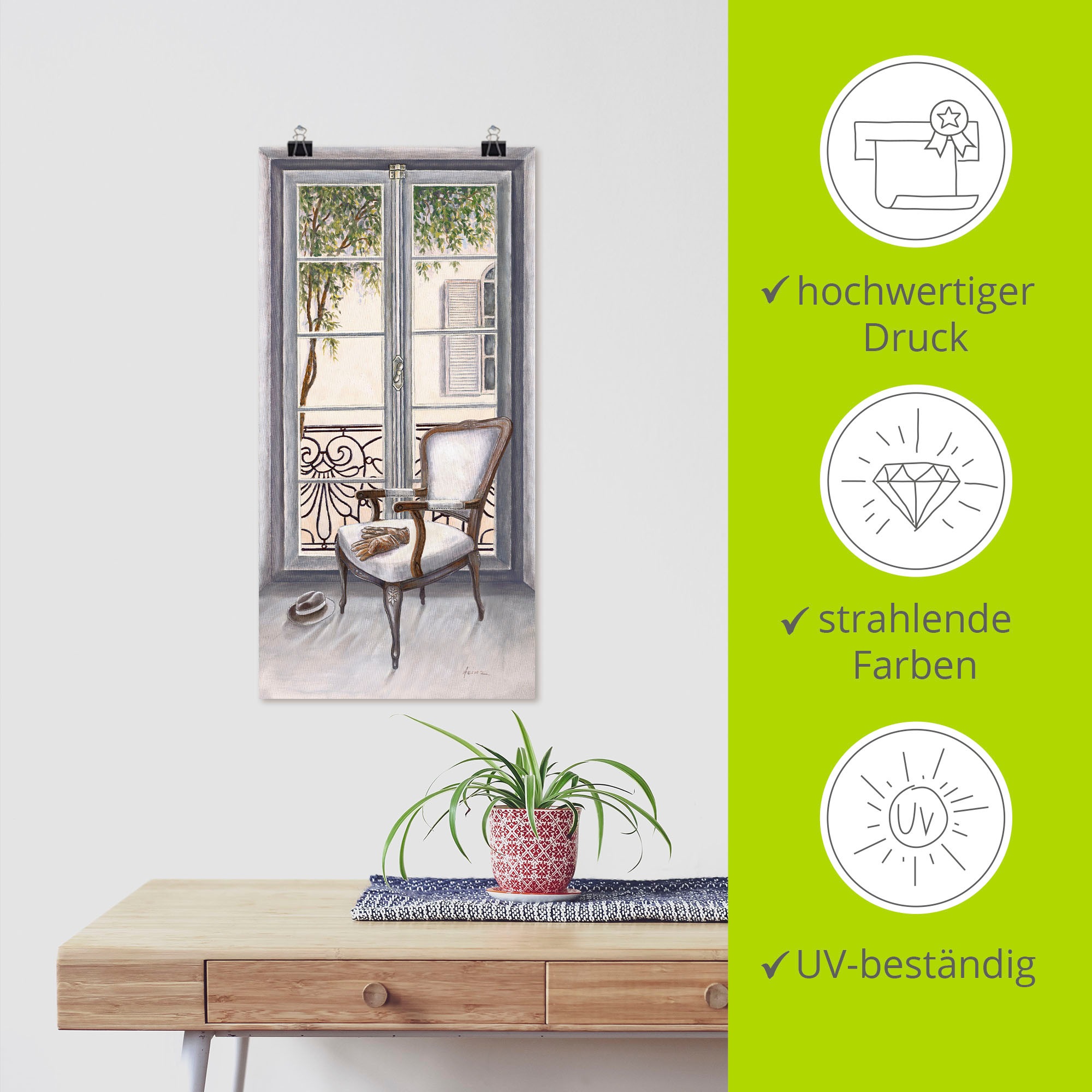 Artland Wandbild »Sessel vor einem Fenster«, Innenarchitektur, (1 St.), als Alubild, Outdoorbild, Leinwandbild, Poster, Wandaufkleber