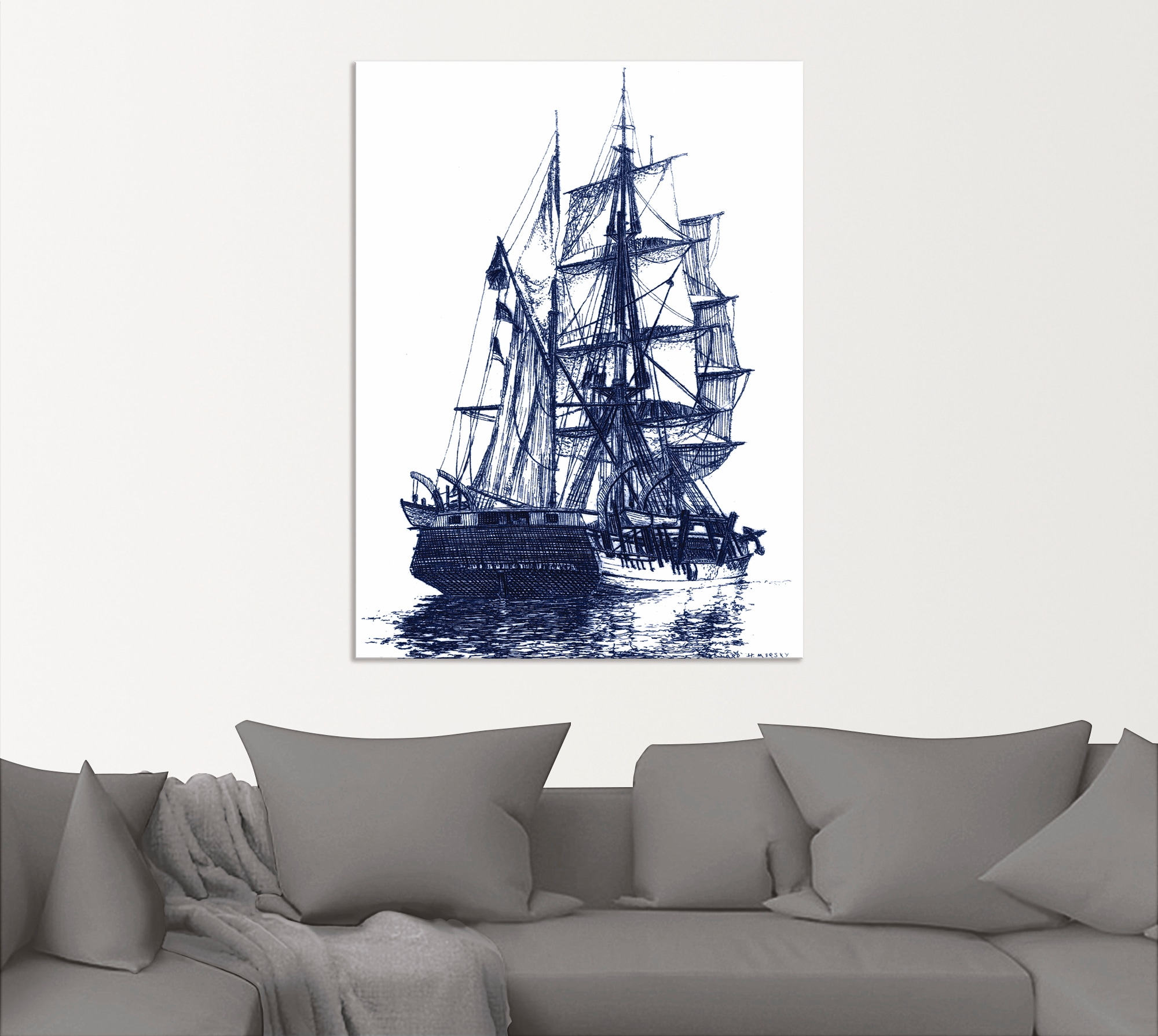 Artland Wandbild »Antikes Schiff in blau I«, Boote & Schiffe, (1 St.), als Alubild, Outdoorbild, Poster in verschied. Größen