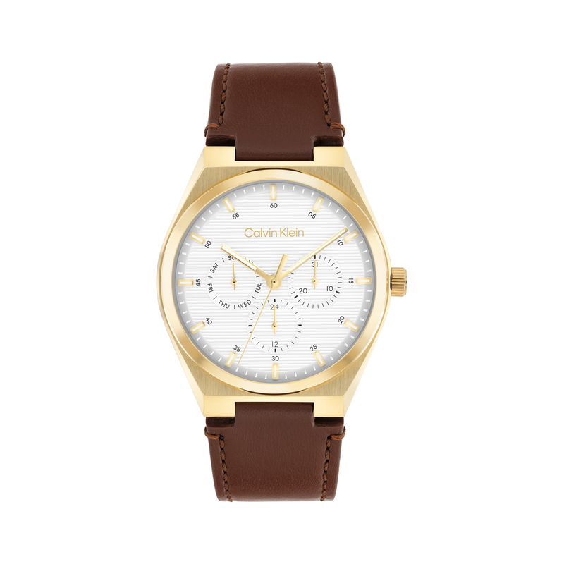 CALVIN KLEIN Multifunktionsuhr »CK MOTION« Quarzuhr, Armbanduhr, Damenuhr, Herrenuhr, Lederarmband, analog braun-weiß Exquisite Multifunktionsuhr