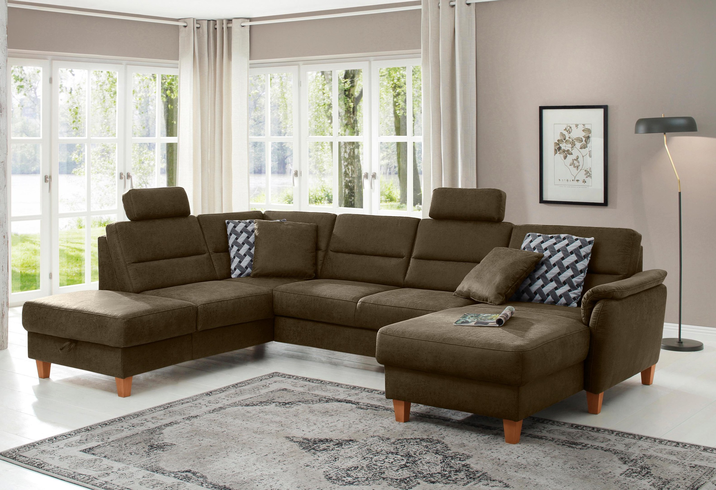 Home affaire Wohnlandschaft »Palmera U-Form, B: 308 cm« optional Bettfunkti günstig online kaufen