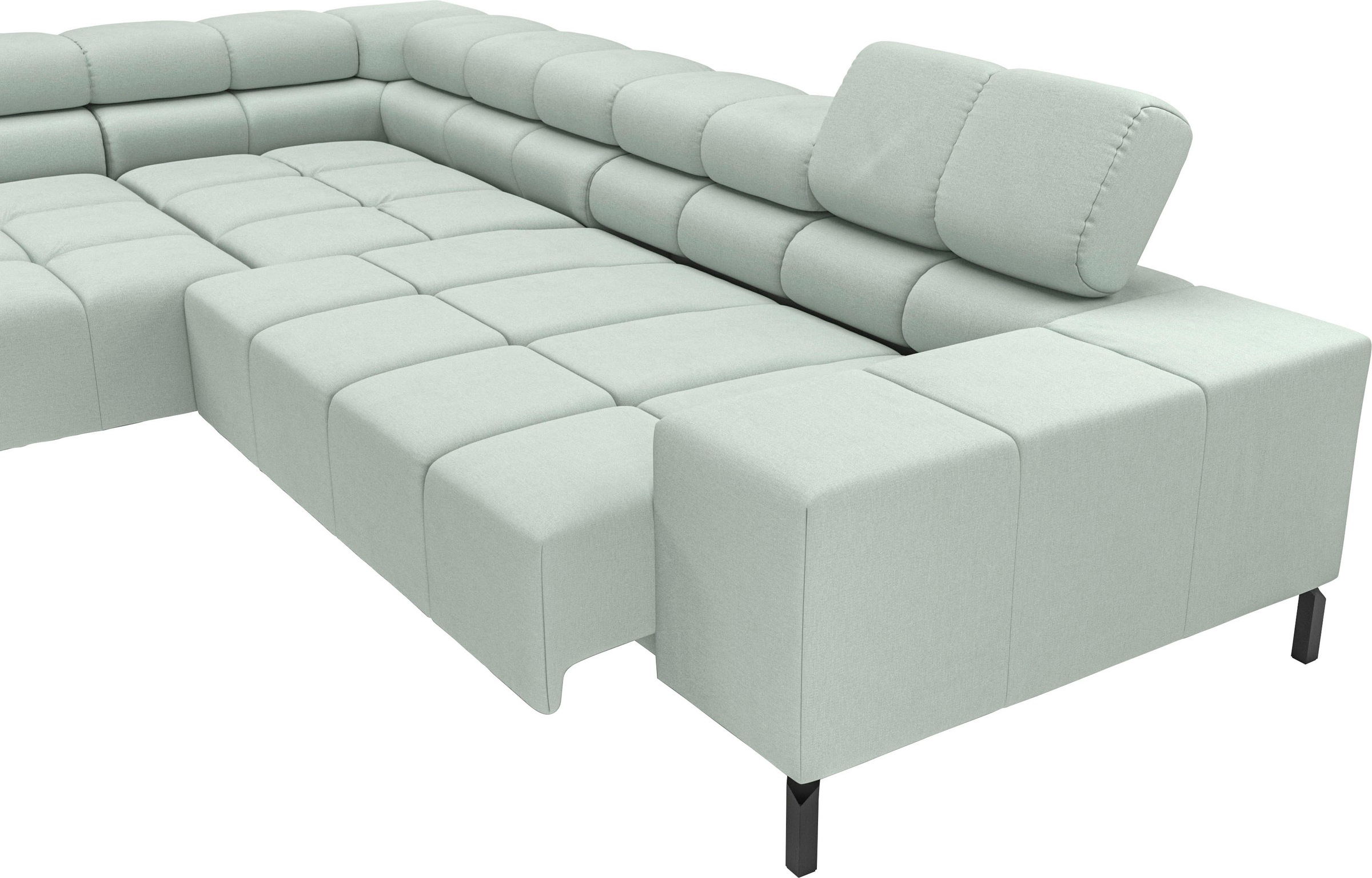 INOSIGN Ecksofa »Ancona New, wahlweise motorische Sitztiefenverstellung, auch in Cord«, feine Steppung, mit Kopfteilverstellung, 3 Zierkissen, L-Form