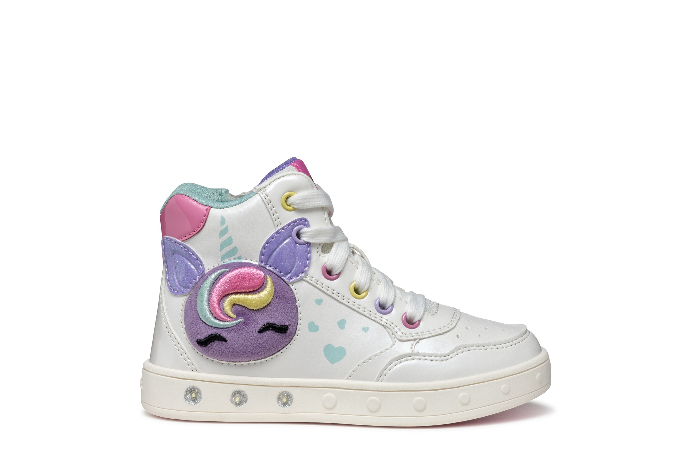 Geox Sneaker »J SKYLIN GIRL Blinkschuh«, Schnürboots, Blinkschuh mit Glitzer und Blinkfunktion