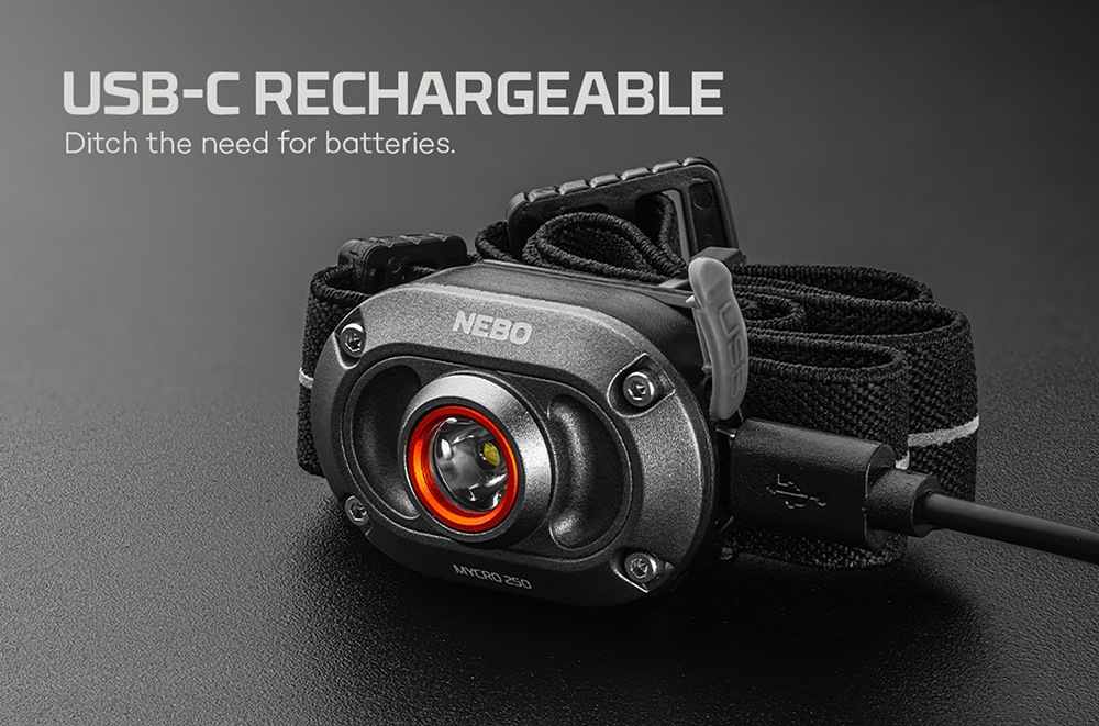 NEBO LED Stirnlampe »Nebo MYCRO 250 (2 pack)« Set, 2x Stirnlampe inkl. Ladekabel, Strinband, 5 Stk. tlg.