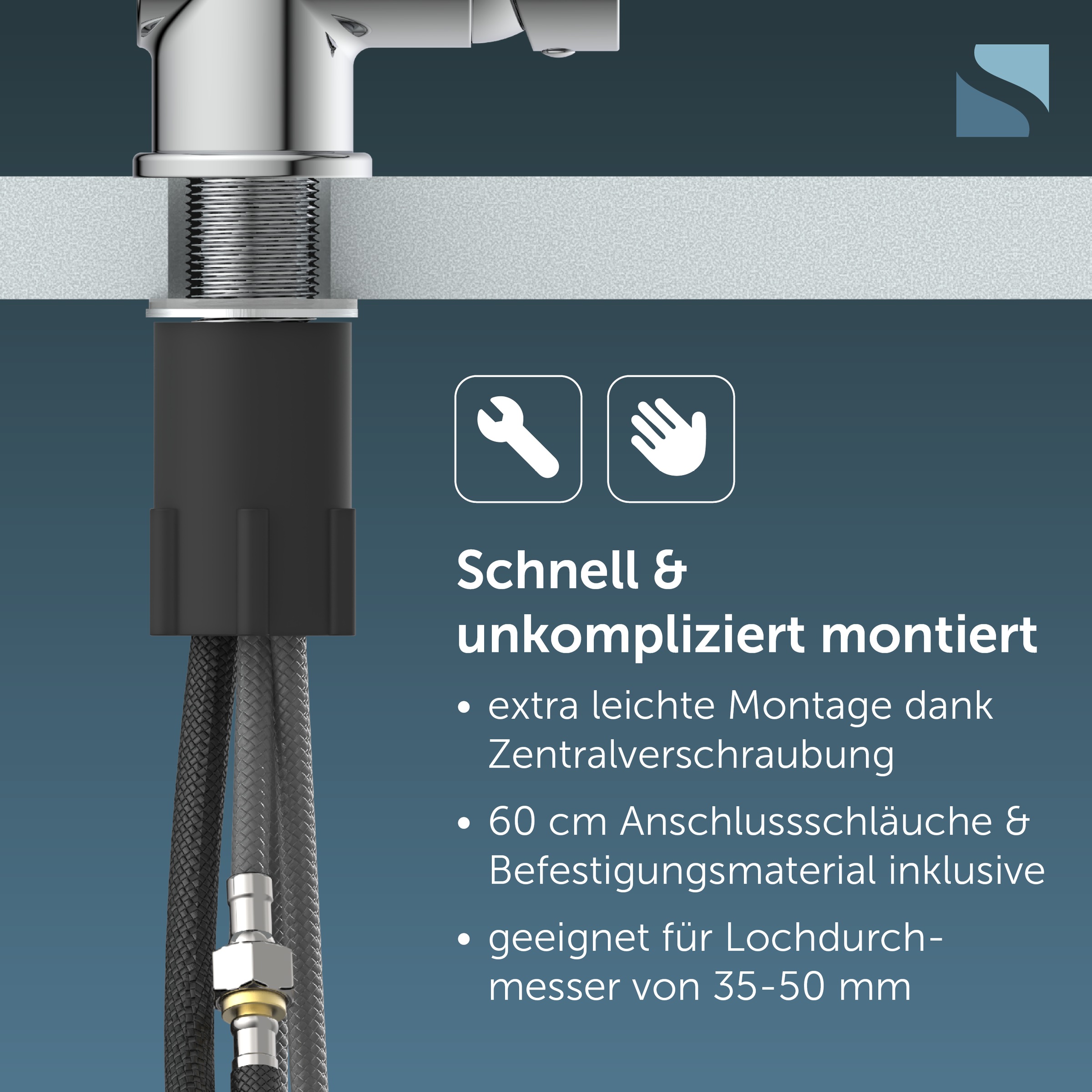 Schütte Spültischarmatur »LONDON« Hochdruckarmatur mit Cold-Start-Funkt., 360° schwenkbar, herausziehbar
