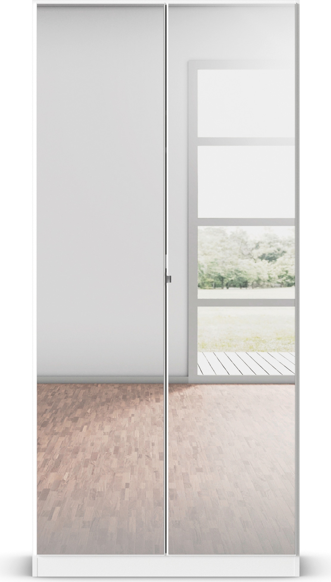 rauch Drehtürenschrank »Reflect«, mit Spiegelfront, inkl. praktischer Inneneinteilung und Stoffboxen-Set