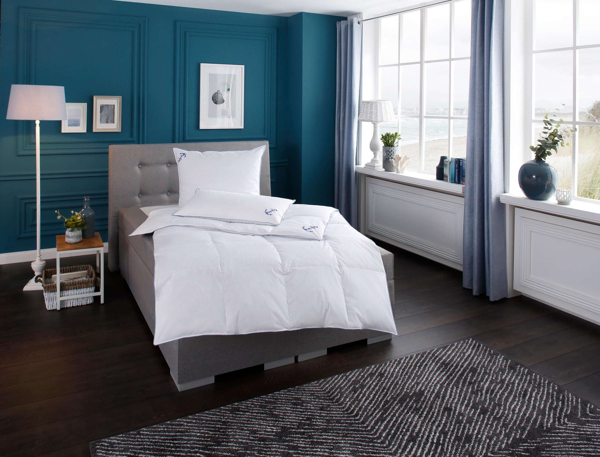 RIBECO Federbettdecke »Anker« normal Füllung Federn & Daunen Bezug Baumwoll günstig online kaufen