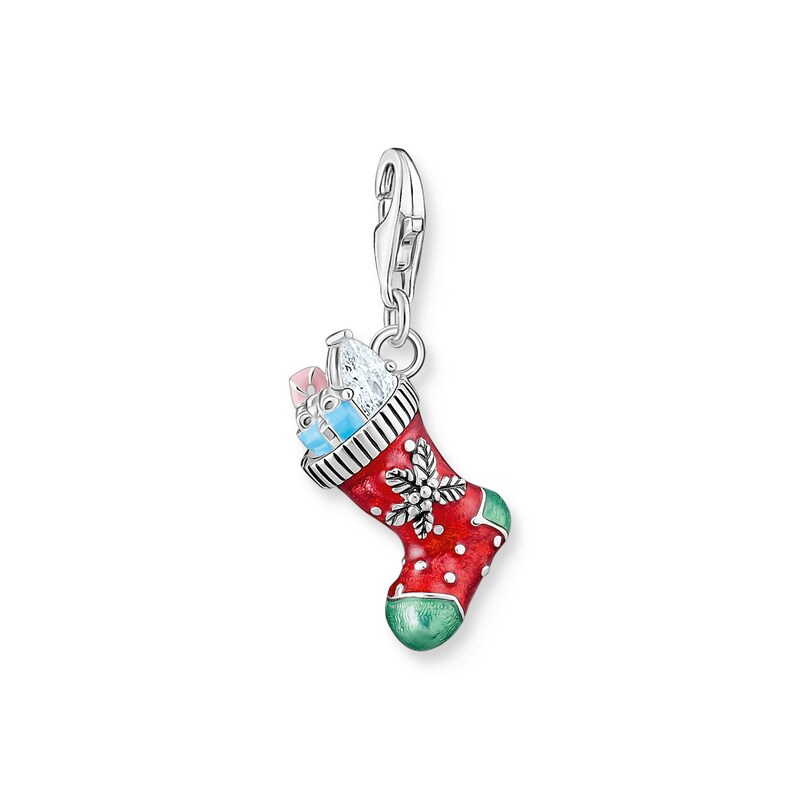 THOMAS SABO Charm-Einhänger »Weihnachtssocken« mit Zirkonia (synth.) silberfarben-rot-grün-blau-pink-kristallweiß + kristallweiß Weihnachtssocken...