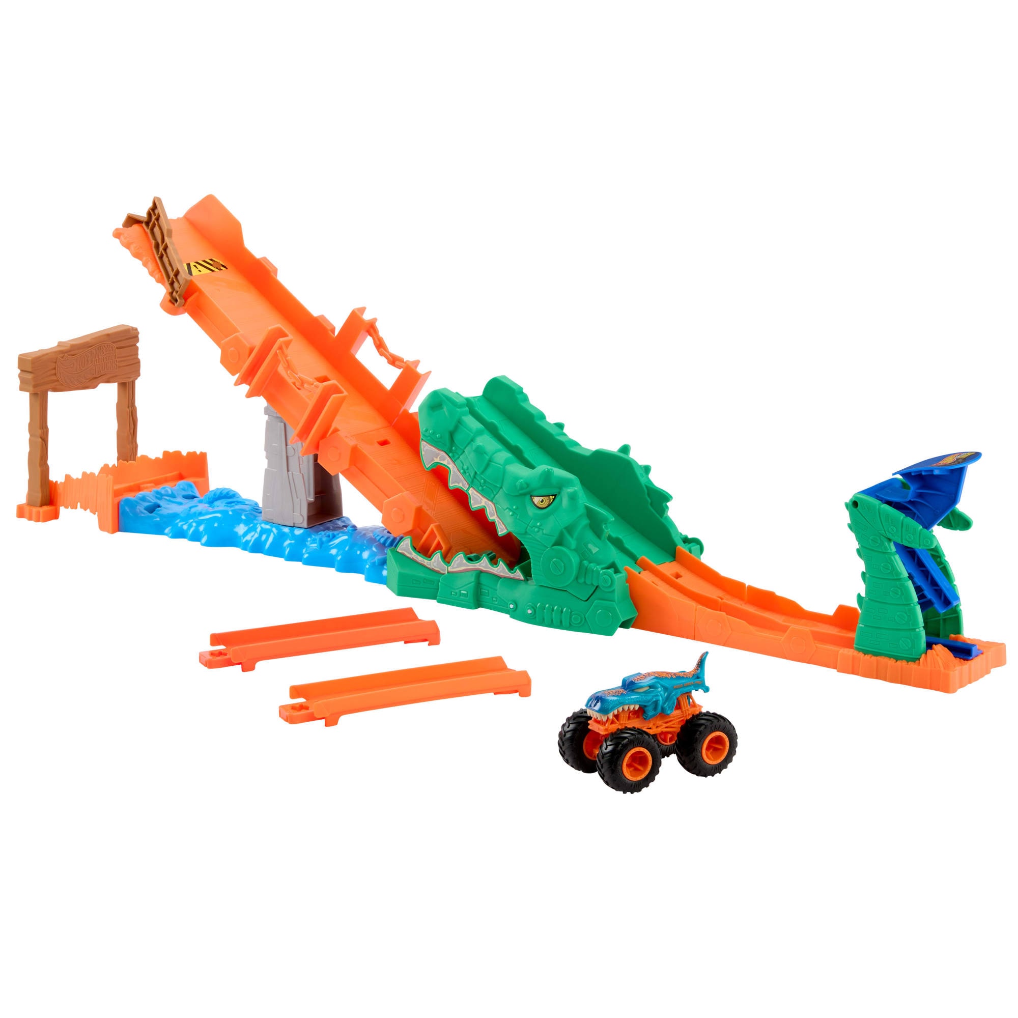 Hot Wheels Autorennbahn »Hot Wheels Monster Trucks Krokodil Crash Challenge«