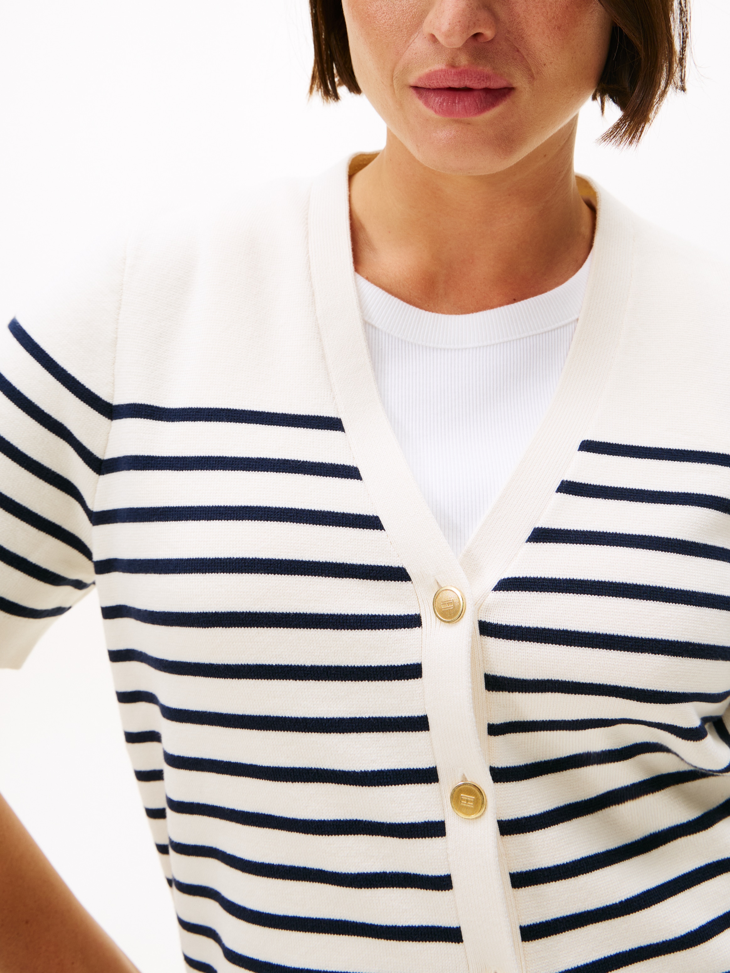 Tommy Hilfiger Curve Strickjacke »CRV CO JRSY MID GG GOLD BTN CRDI« in großen Größen, mit goldfarbenen Knöpfen