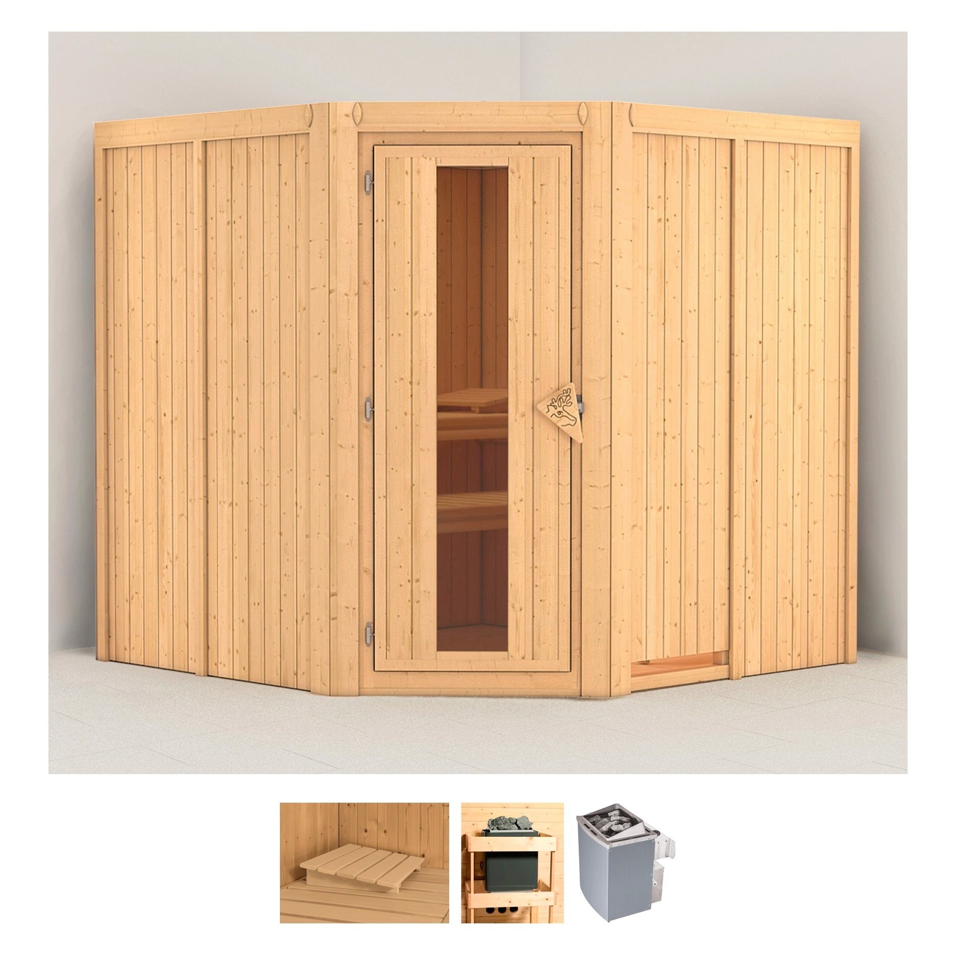 Karibu Sauna »Jarin« Set, 9-kW-Ofen mit integrierter Steuerung günstig online kaufen