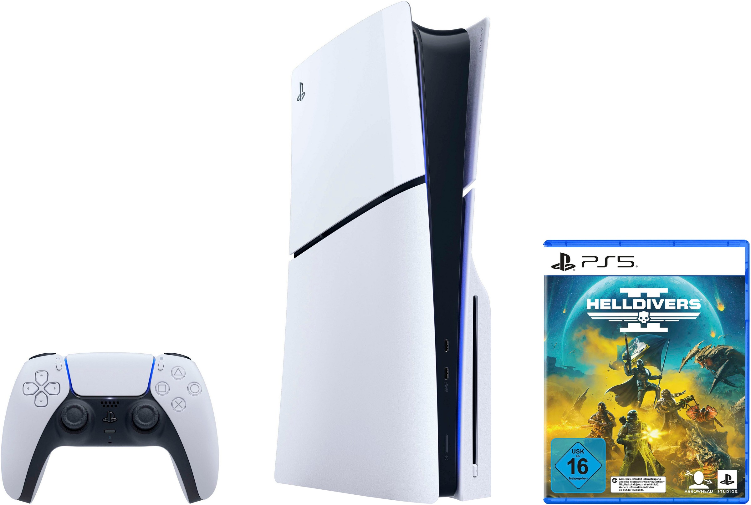 PLAYSTATION 5 Konsolen-Set »Disk Edition (Slim) + Helldivers 2« 1.000 GB weiß/schwarz Die PS5-Konsole ist über HDMI 2.1 mit 8K-Displays kompatibel.