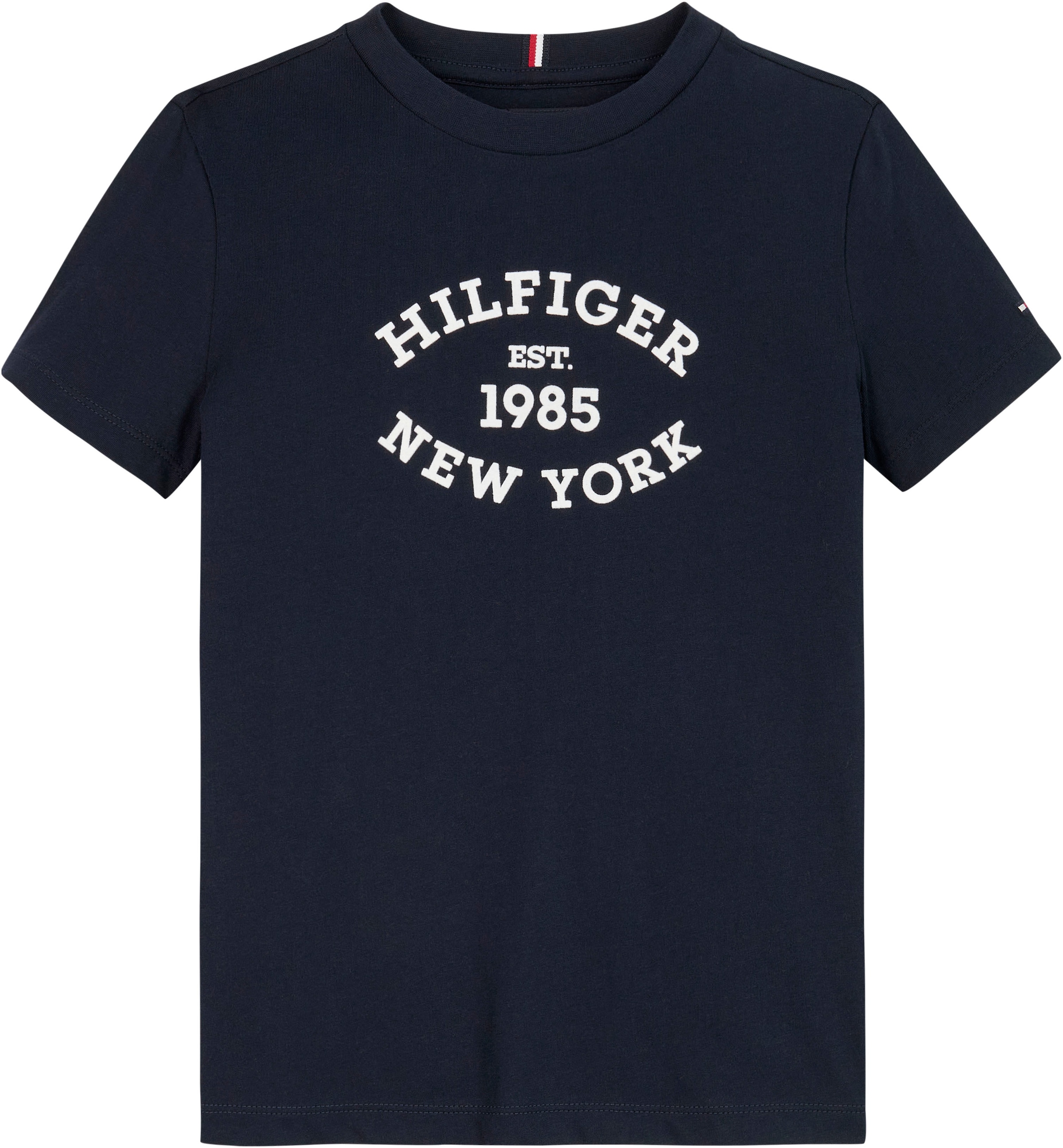 Tommy Hilfiger Rundhalsshirt »MONOTYPE FLOCK REGULAR TEE SS«, mit Frontprint, Rundhlas, Kurzarm