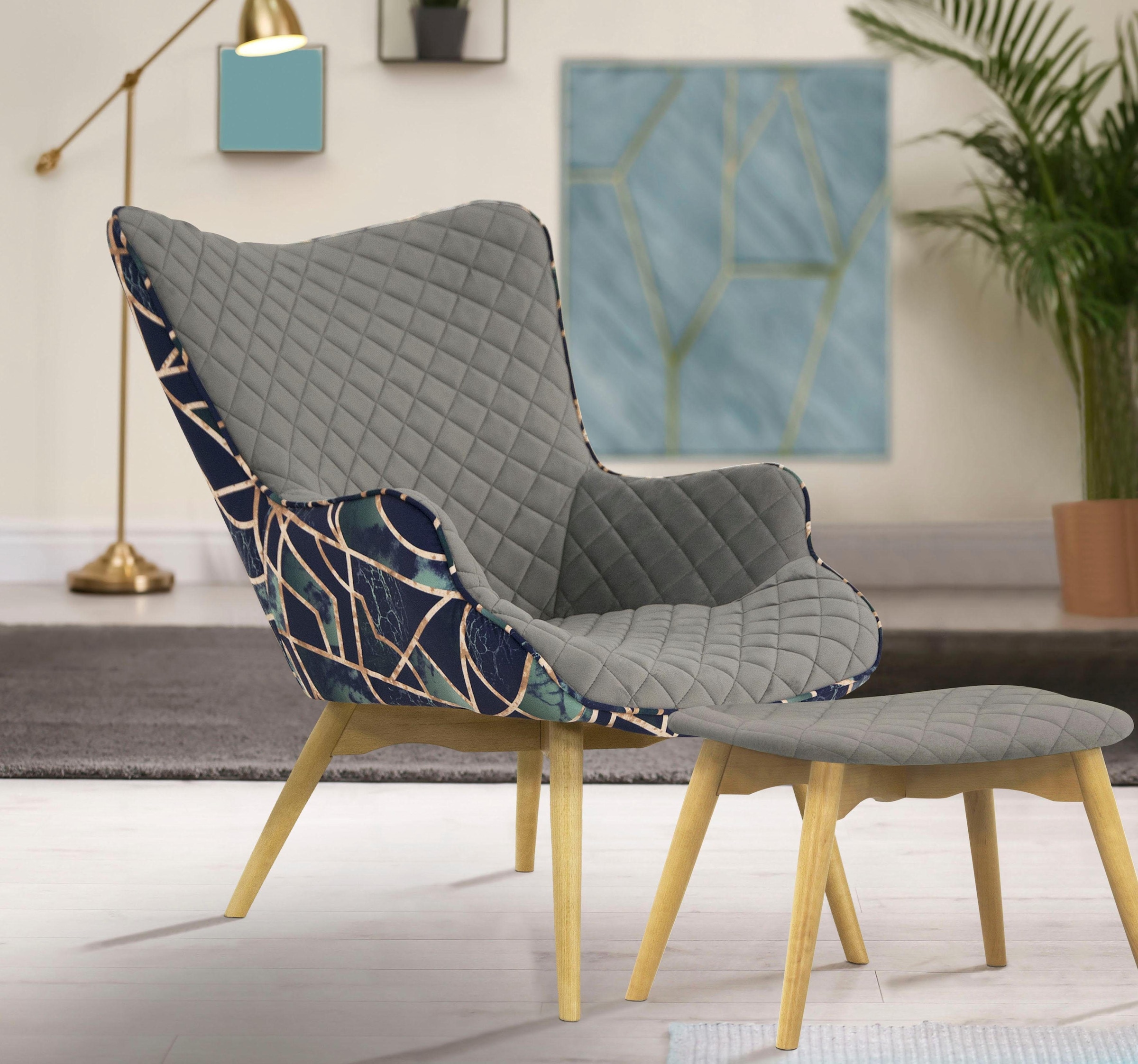 Home affaire Sessel »Duke Print« Karoprägung im Sitzbereich und Dekostoff a günstig online kaufen