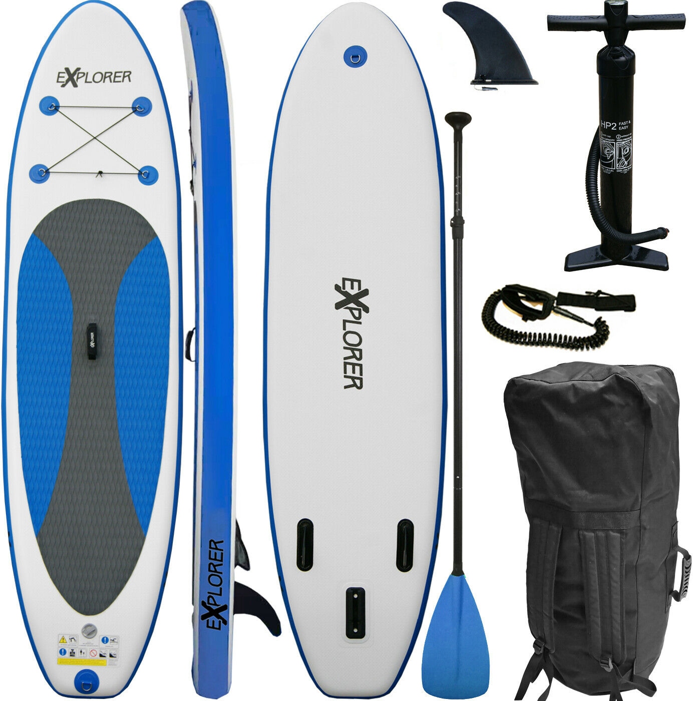 EXPLORER Inflatable SUP-Board »Explorer SUP im 300 Paddel, mit kaufen blau«, (Set, Online-Shop Pumpe und Transportrucksack)
